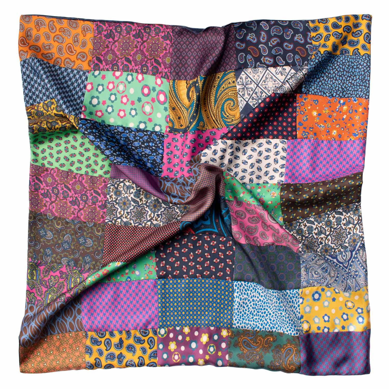Foulard di Seta Vintage Patchwork Fantasia Multicolor FP63 Made in Italy Graffeo Cravatte Tessuto