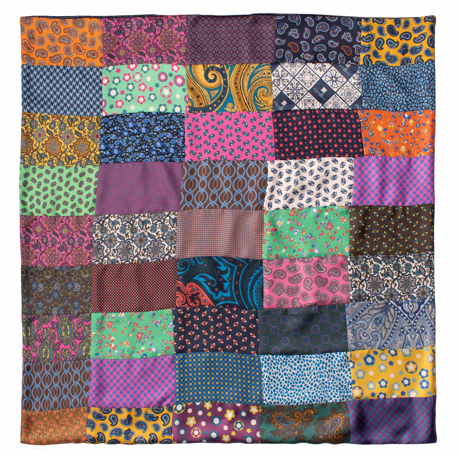 Foulard di Seta Vintage Patchwork Fantasia Multicolor FP63 Made in Italy Graffeo Cravatte