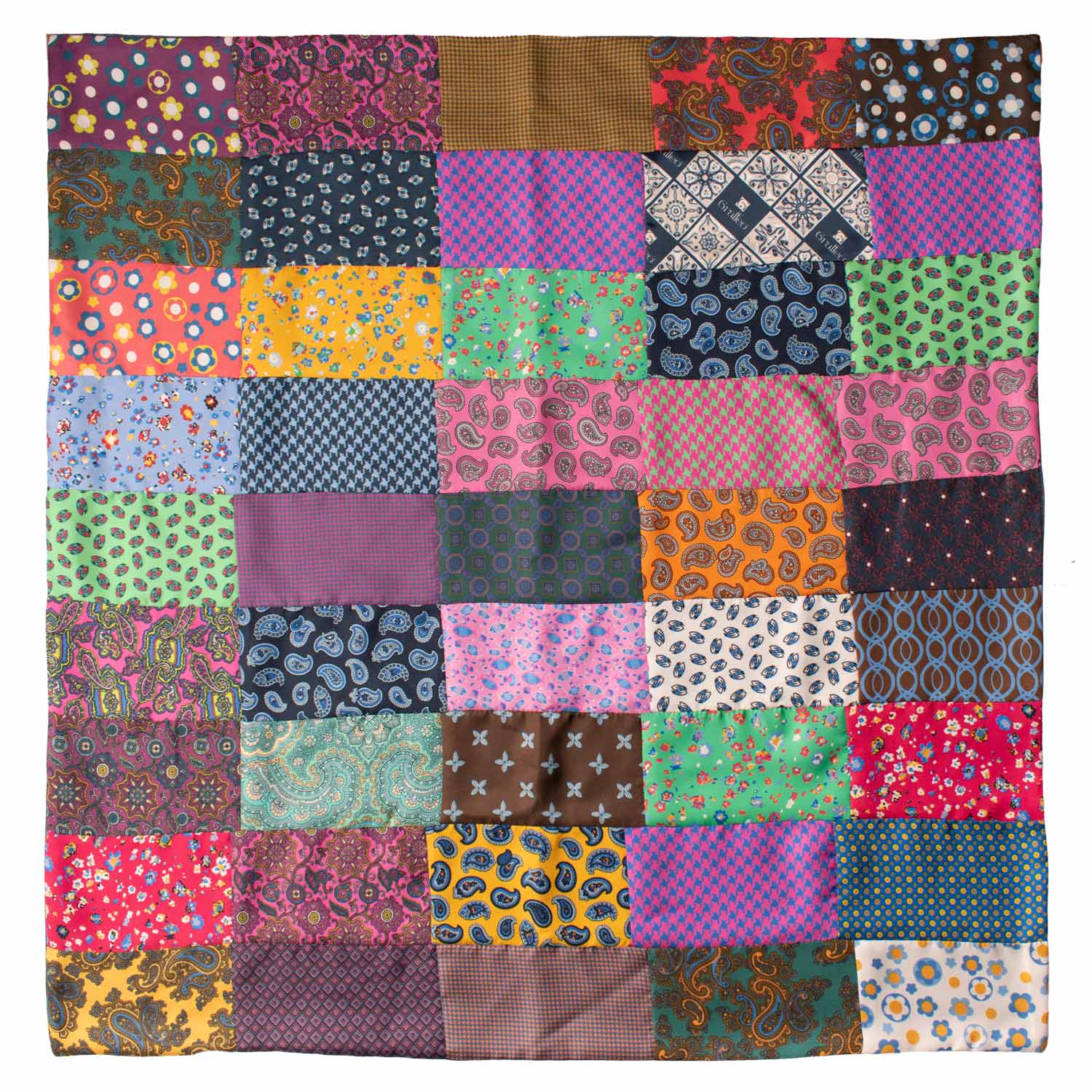 Foulard di Seta Vintage Patchwork Fantasia Multicolor FP64 Made in Italy Graffeo Cravatte
