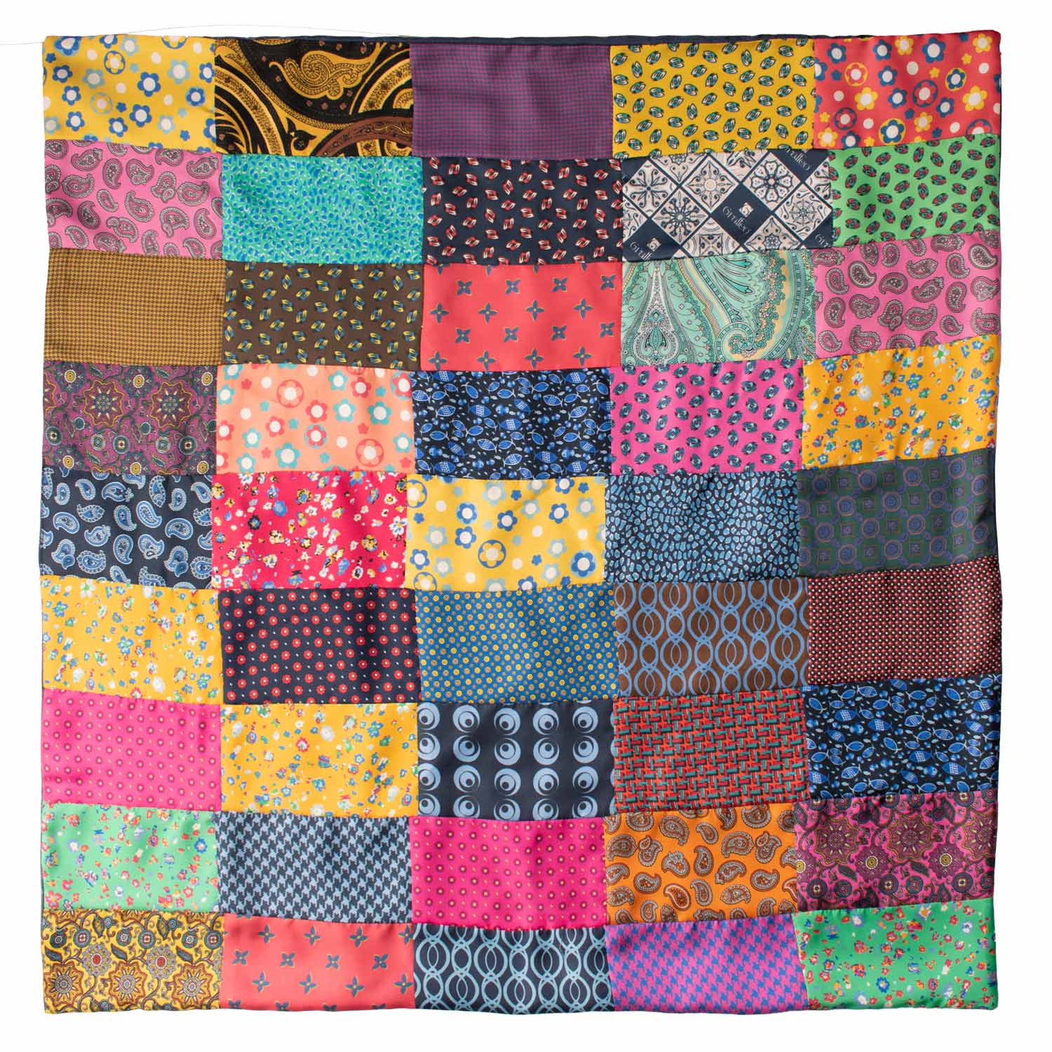 Foulard di Seta Vintage Patchwork Fantasia Multicolor FP66 Made in Italy Graffeo Cravatte
