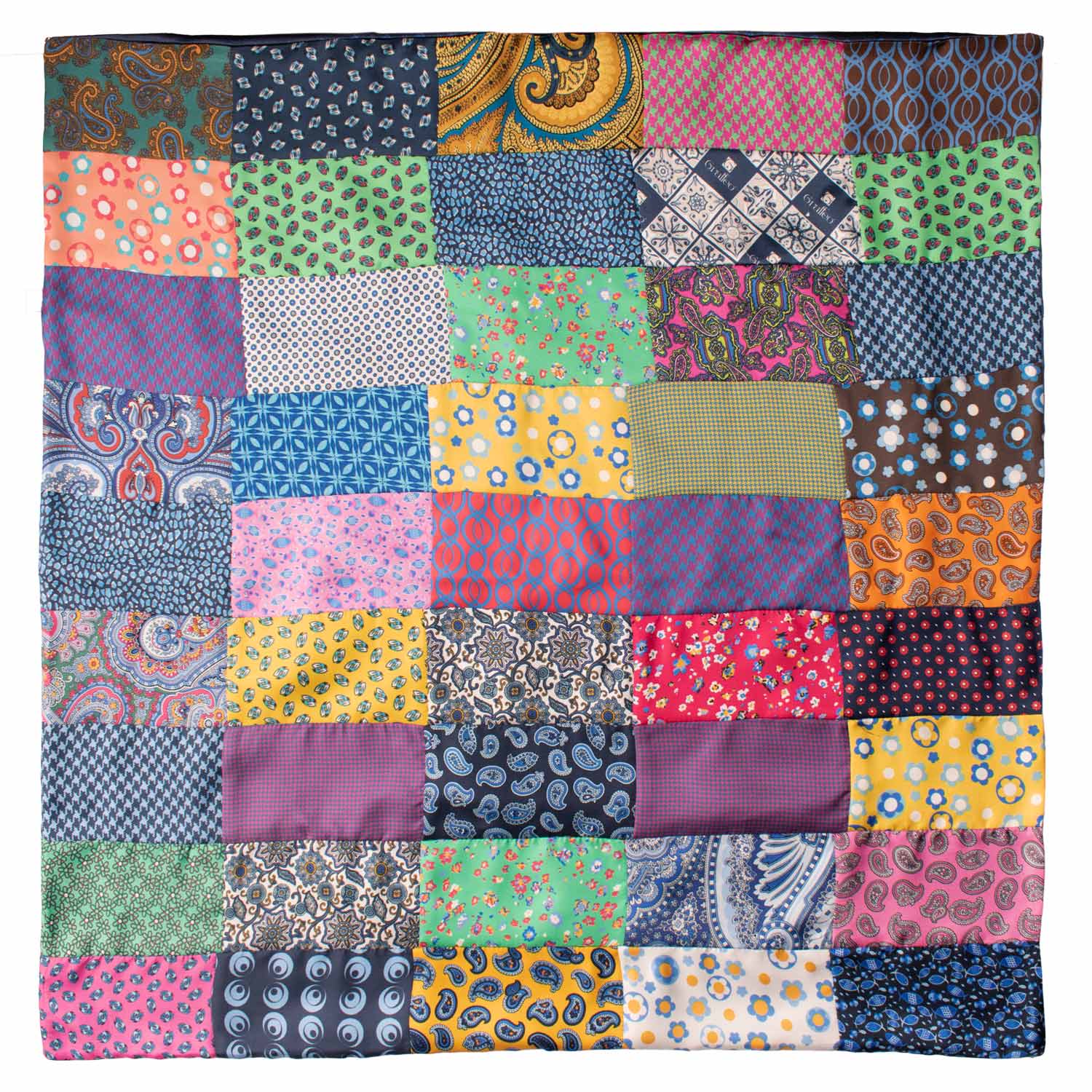 Foulard di Seta Vintage Patchwork Fantasia Multicolor FP67 Made in Italy Graffeo Cravatte