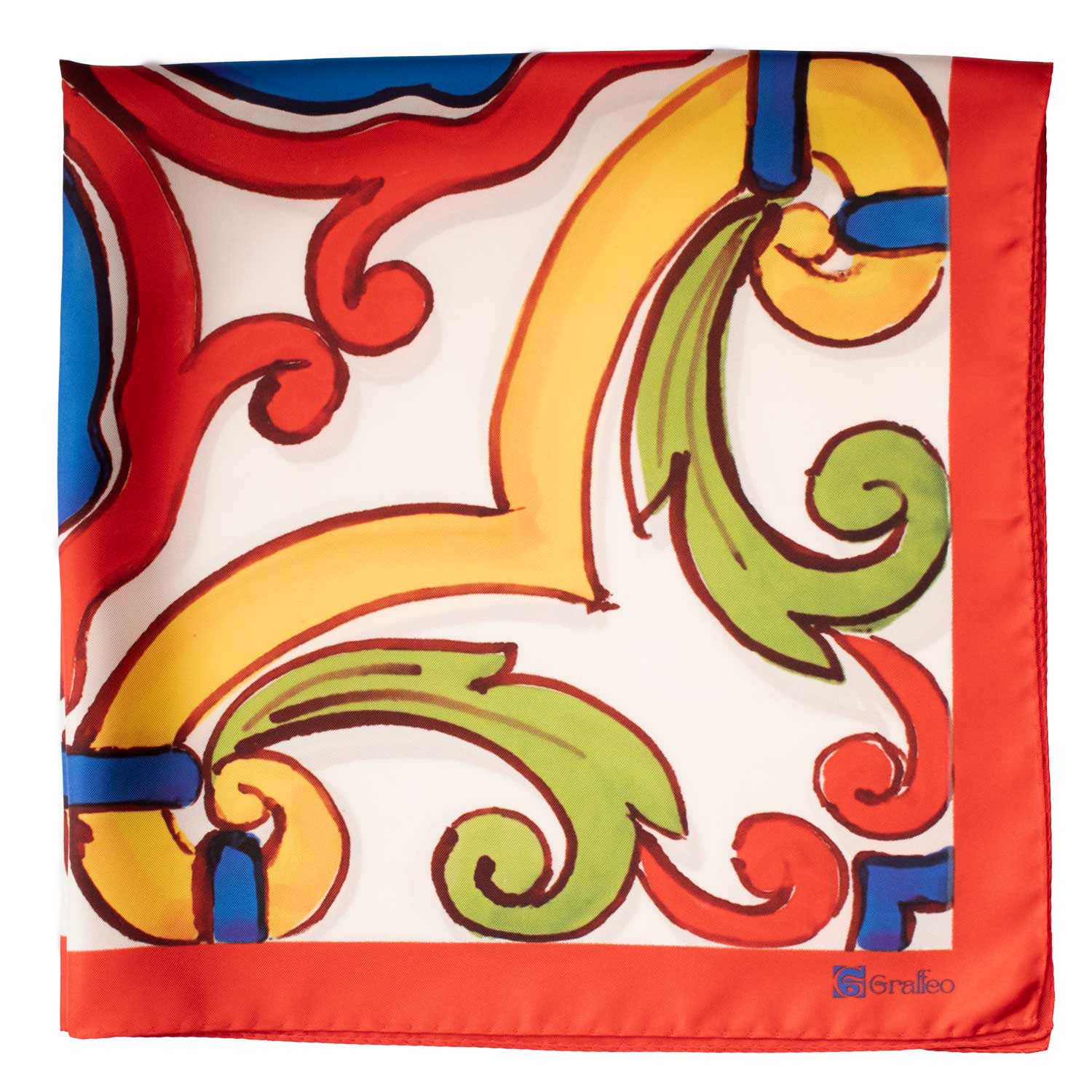 Foulard di Seta con Maioliche Disegni Siciliani F36 Dettaglio
