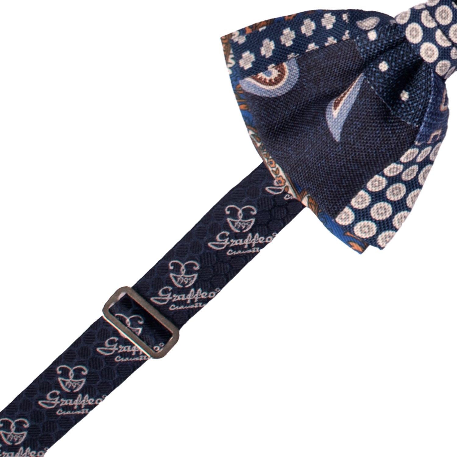 Papillon Annodato Patchwork Stampa di Seta Blu Fantasia Multicolor PATCH1050 Made in Italy Graffeo Cravatte Pre-Tied