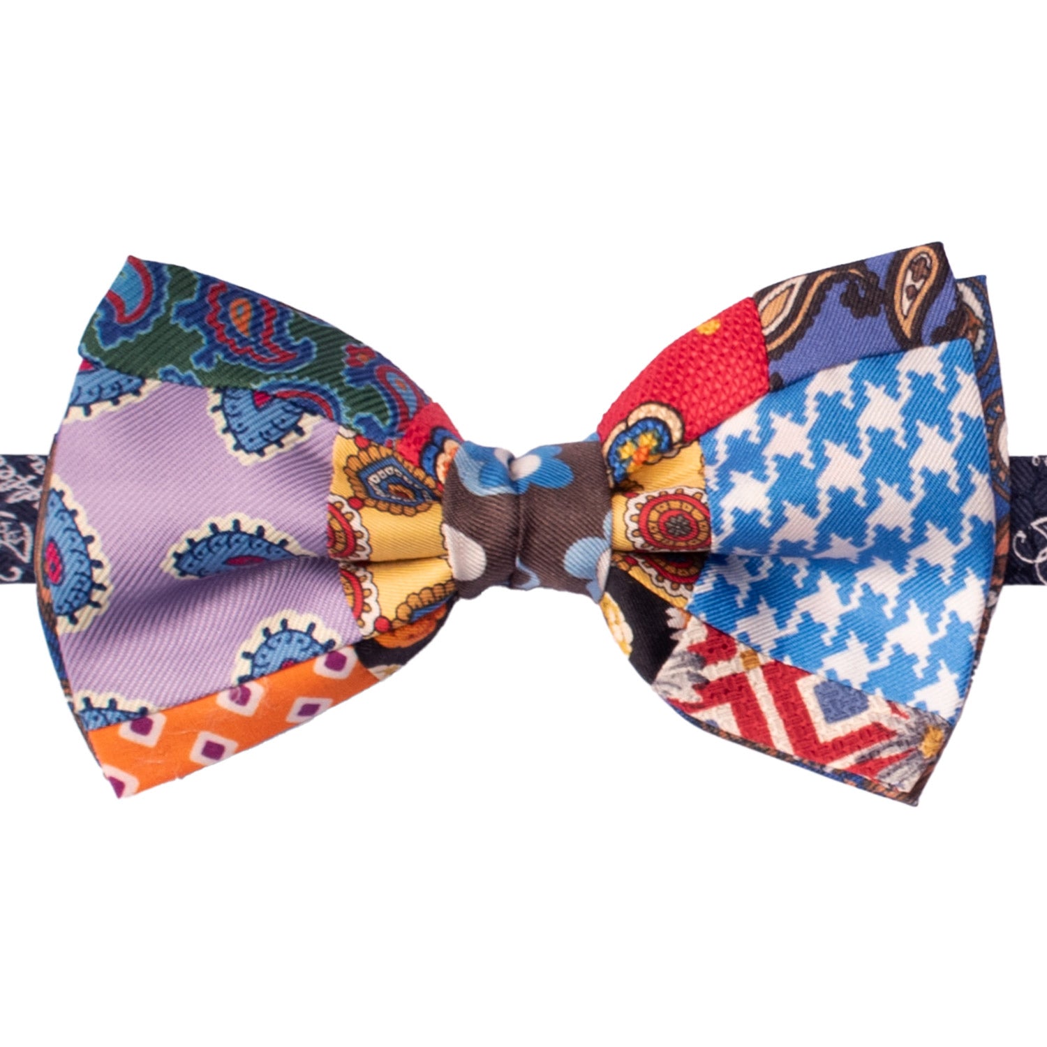 Papillon Annodato Patchwork Stampa di Seta Fantasia Multicolor PATCH1047 Made in Italy Graffeo Cravatte