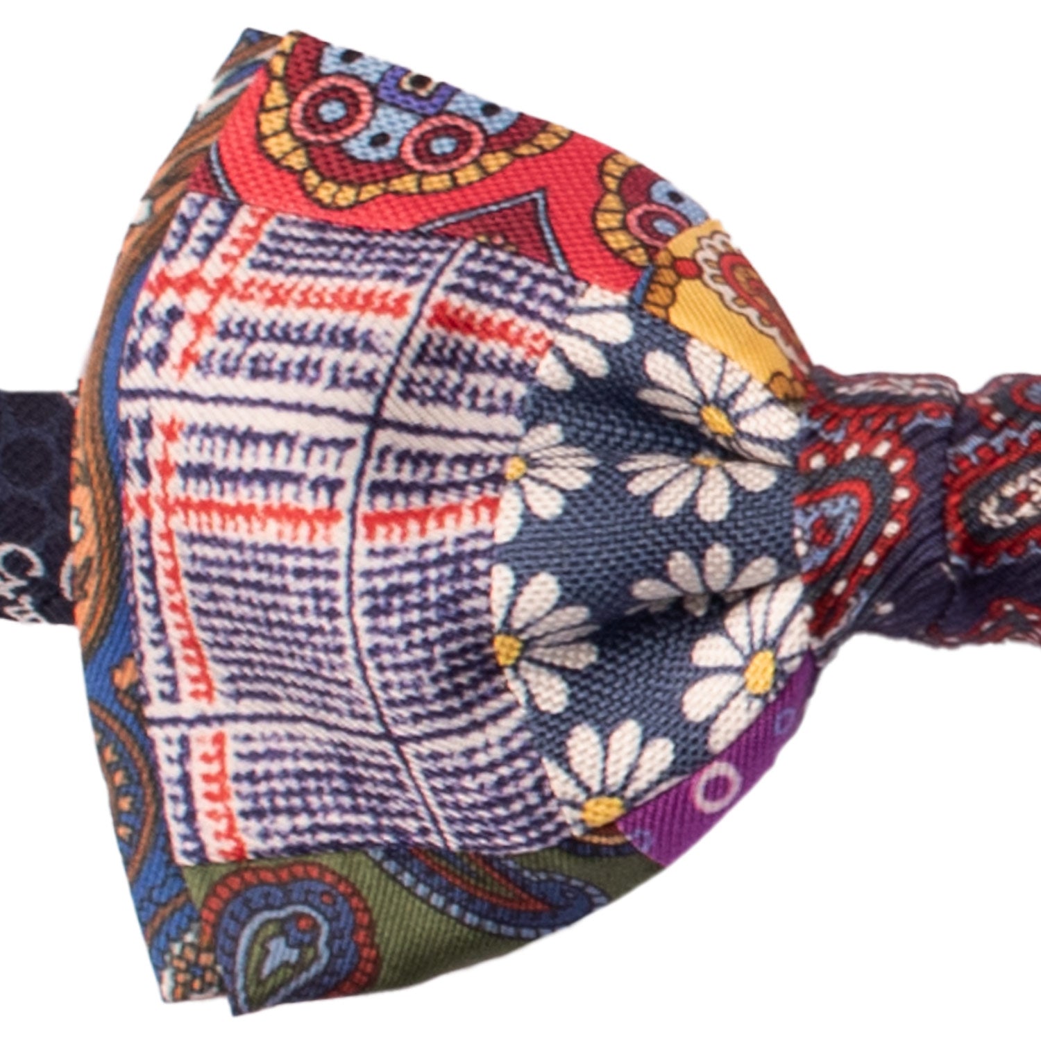 Papillon Annodato Patchwork Stampa di Seta Fantasia Multicolor PATCH1048 Made in Italy Graffeo Cravatte Dettaglio