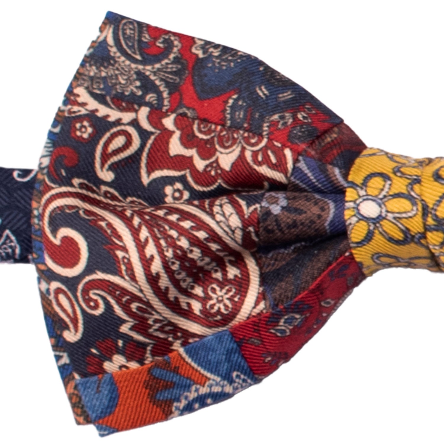 Papillon Annodato Patchwork Stampa di Seta Fantasia Multicolor PATCH1054 Made in Italy Graffeo Cravatte Dettaglio