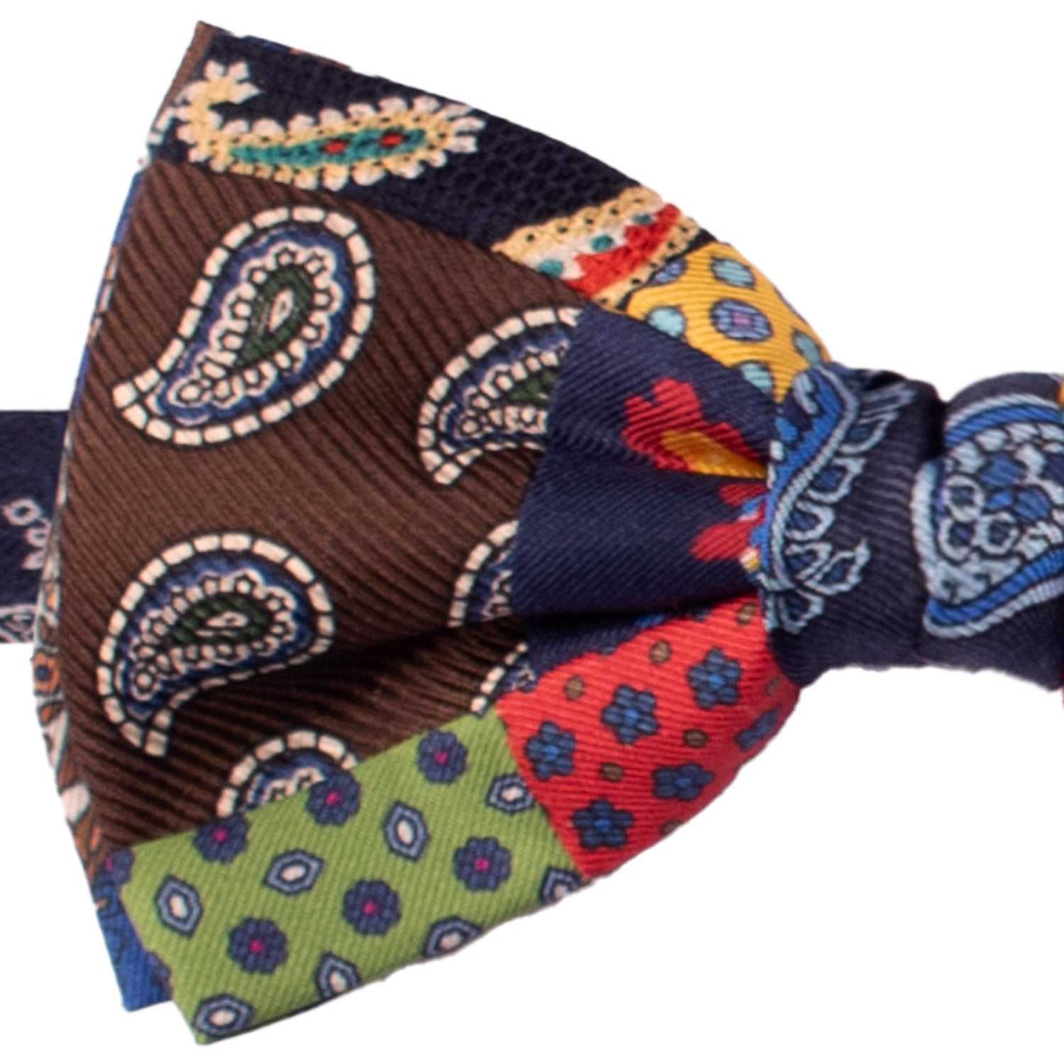 Papillon Annodato Patchwork Stampa di Seta Fantasia Multicolor PATCH1055 Made in Italy Graffeo Cravatte Dettaglio