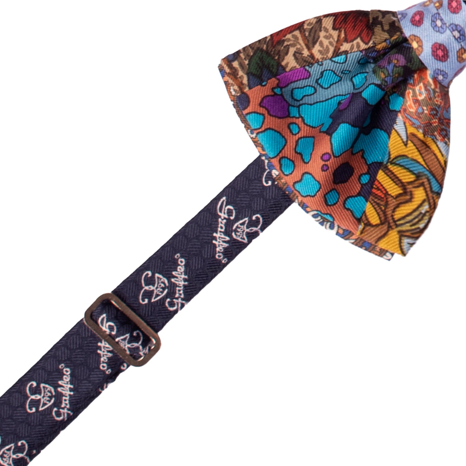 Papillon Annodato Patchwork Stampa di Seta Fantasia Multicolor PATCH1059 Made in Italy Graffeo Cravatte Pre-Tied