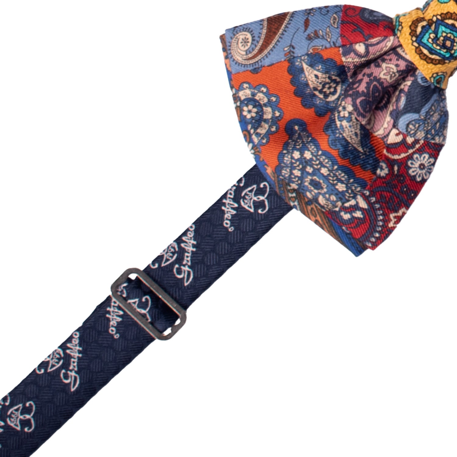 Papillon Annodato Patchwork Stampa di Seta Fantasia Multicolor PATCH1061 Made in Italy Graffeo Cravatte Pre-Tied