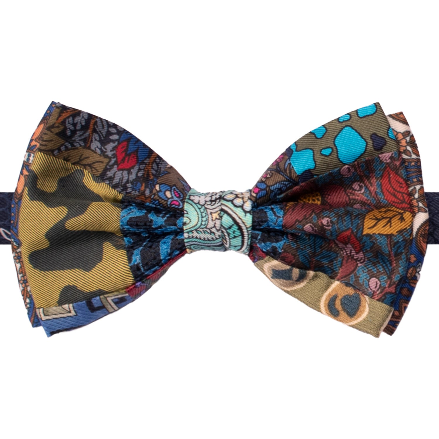 Papillon Annodato Patchwork Stampa di Seta Fantasia Multicolor PATCH1066 Made in Italy Graffeo Cravatte