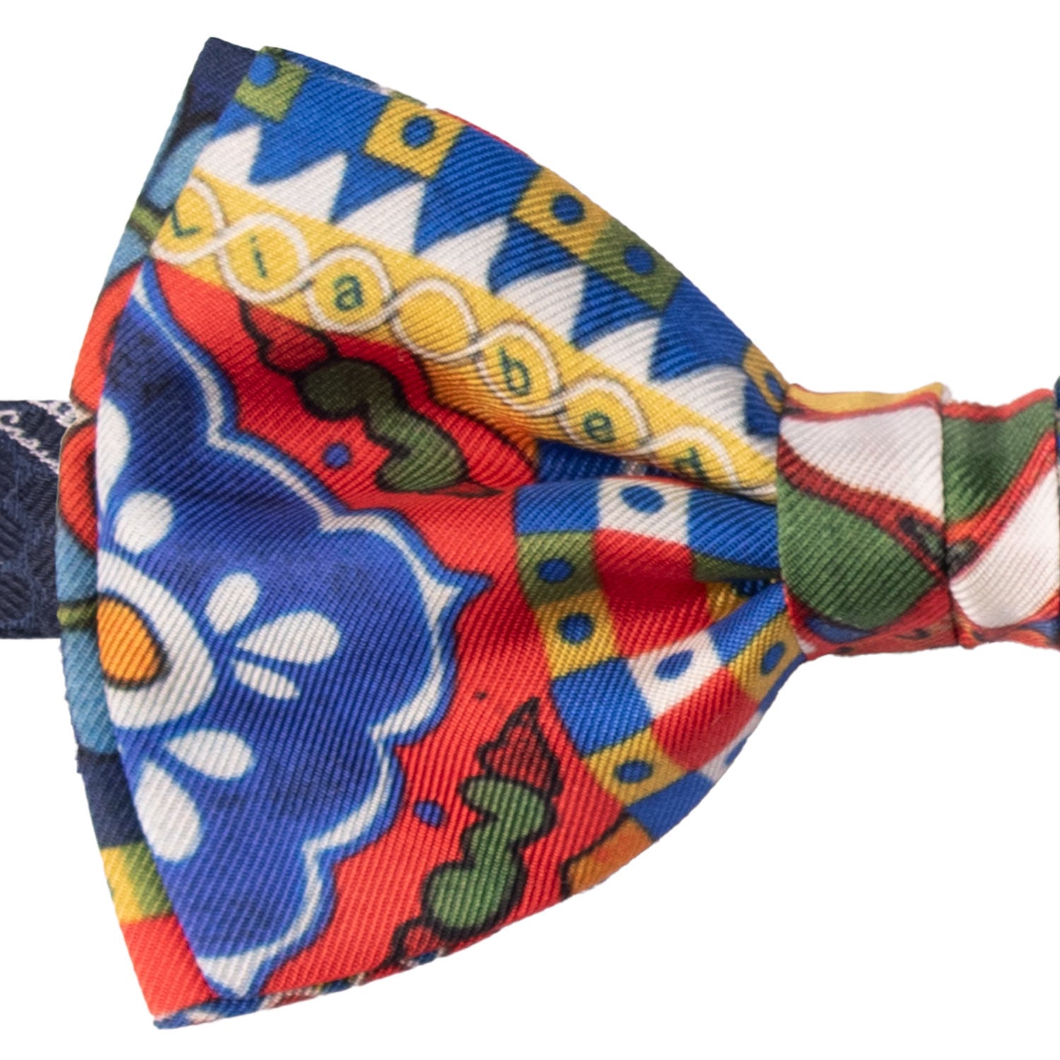 Papillon Annodato Siciliano Sartoriale in Seta Stampata con Maioliche PS197 Graffeo Cravatte Made in Italy Dettaglio
