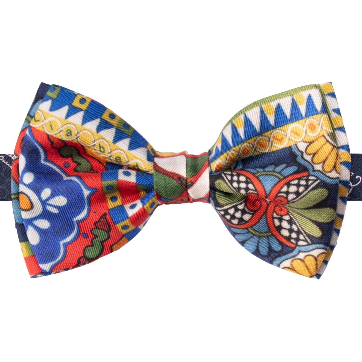 Papillon Annodato Siciliano Sartoriale in Seta Stampata con Maioliche PS197 Graffeo Cravatte Made in Italy