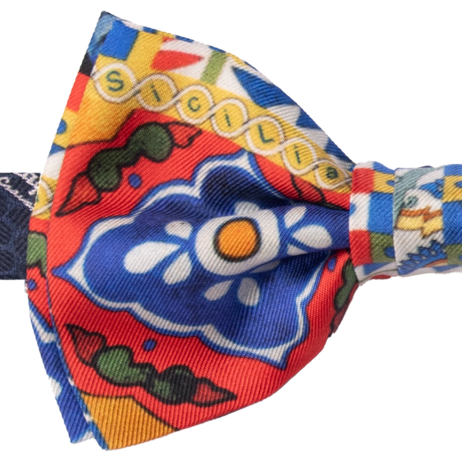 Papillon Annodato Siciliano Sartoriale in Seta Stampata con Maioliche PS198 Graffeo Cravate Made in Italy Dettaglio