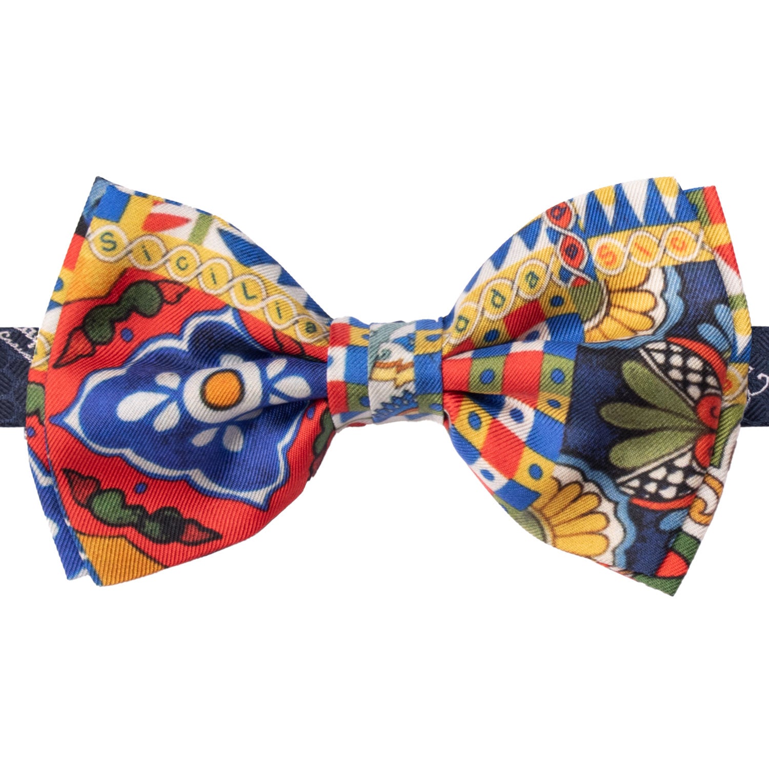 Papillon Annodato Siciliano Sartoriale in Seta Stampata con Maioliche PS198 Graffeo Cravate Made in Italy