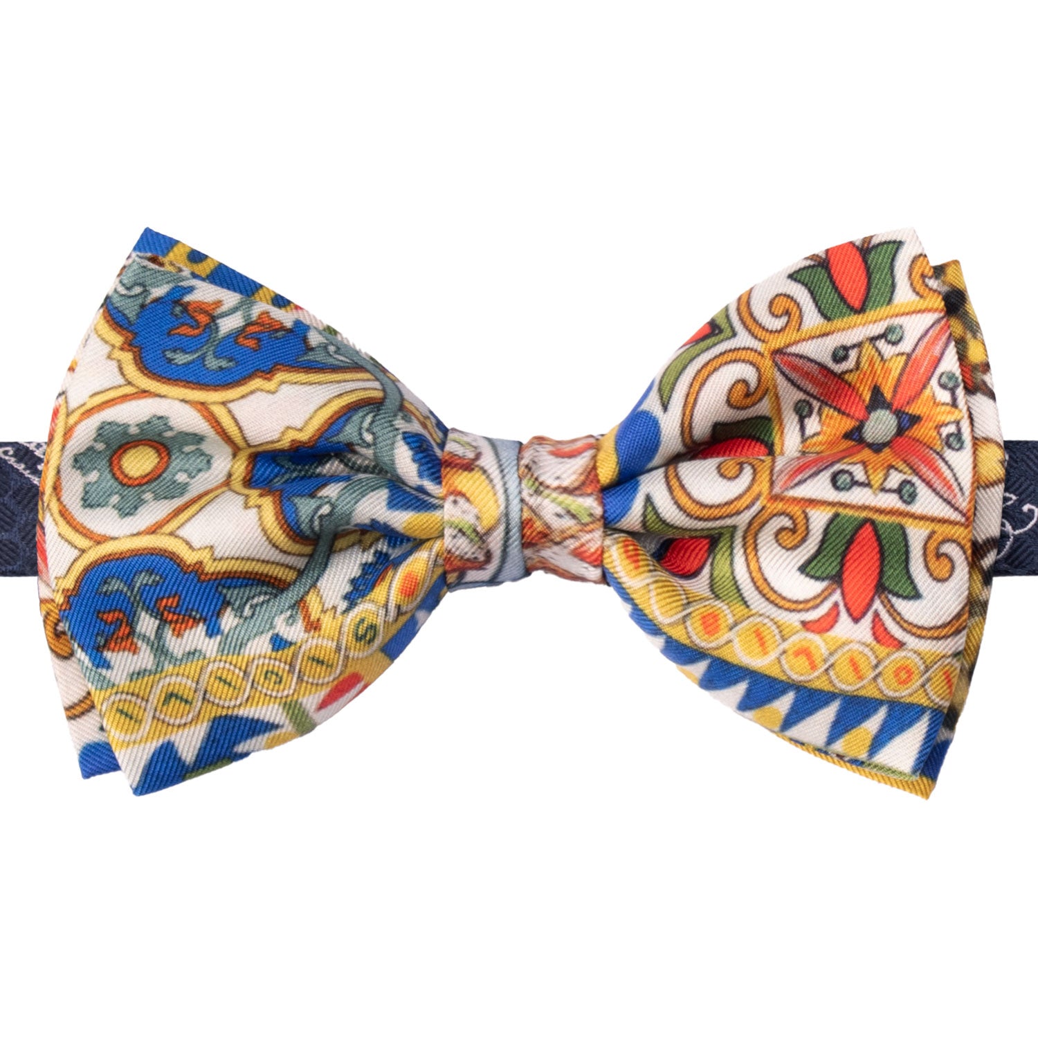 Papillon Annodato Siciliano Sartoriale in Seta Stampata con Maioliche PS199 Graffeo Cravatte Made in Italy