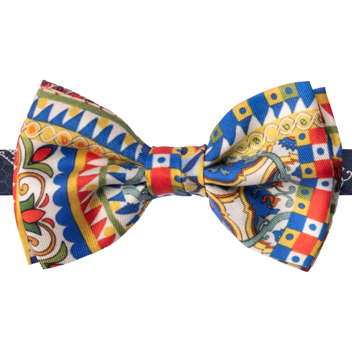 Papillon Annodato Siciliano Sartoriale in Seta Stampata con Maioliche