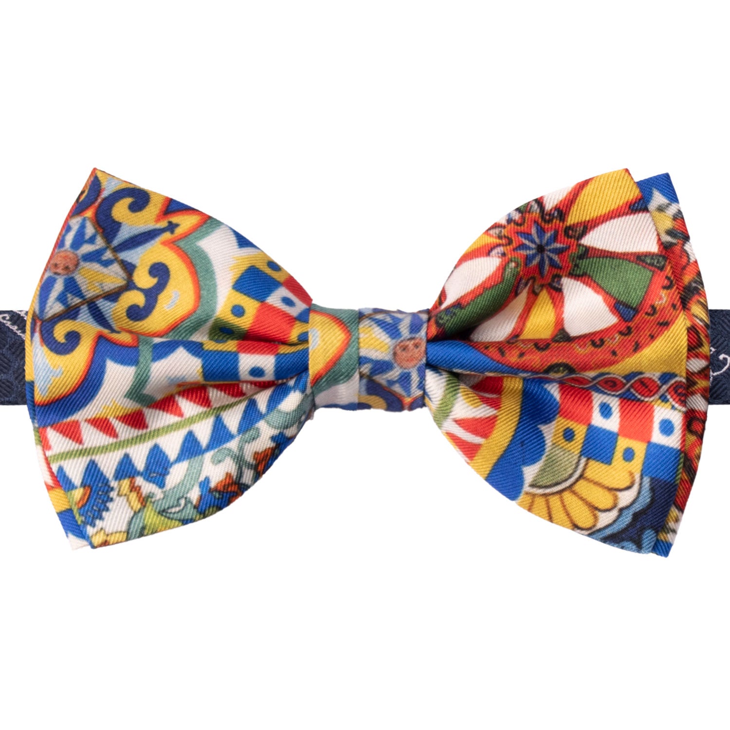 Papillon Annodato Siciliano Sartoriale in Seta Stampata con Maioliche PS201 Graffeo Cravatte Made in Italy