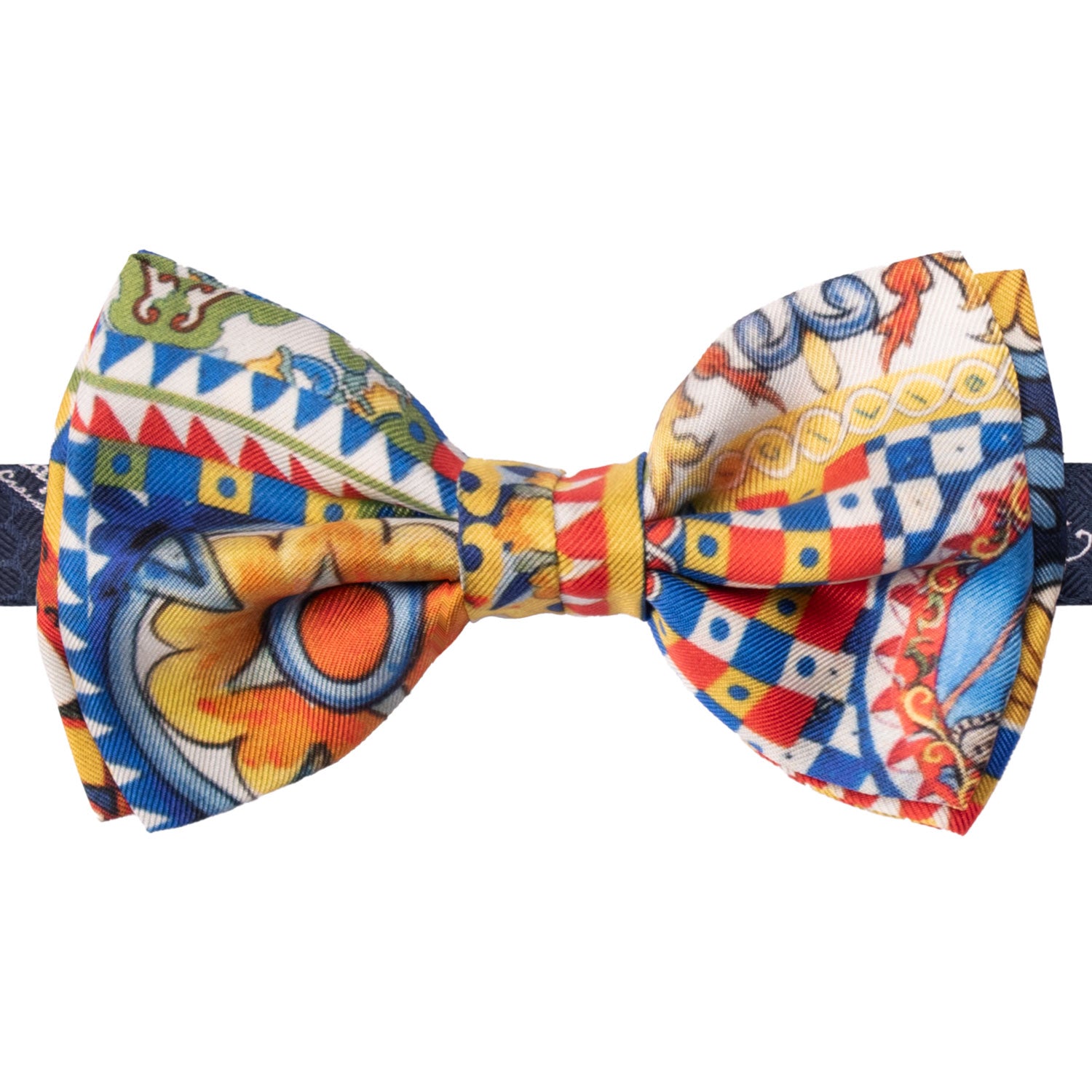 Papillon Annodato Siciliano Sartoriale in Seta Stampata con Maioliche PS202 Graffeo Cravatte Made in Italy