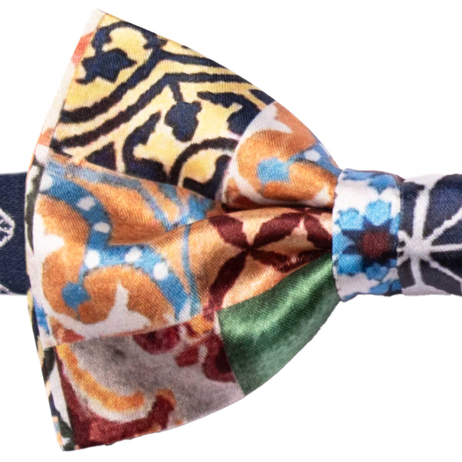 Papillon Annodato Siciliano Stampa di Raso con Maioliche Multicolor PS290 Made in Italy Graffeo Cravatte Dettaglio