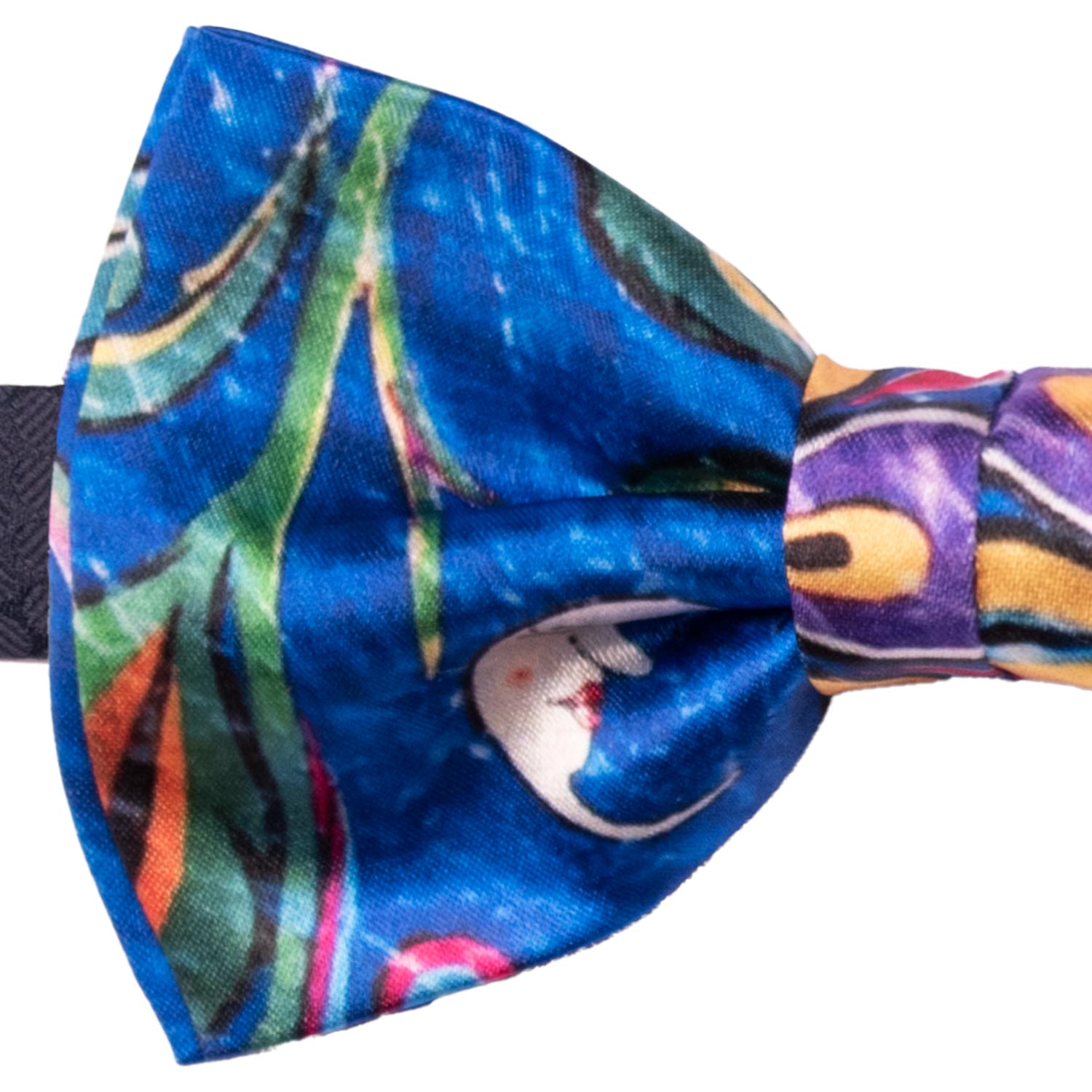 Papillon Annodato Siciliano Stampa di Raso Bluette Fantasia Multicolor PS266 Made in Italy Graffeo Cravatte Dettaglio