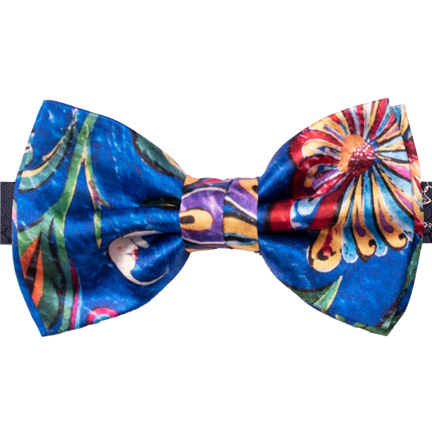 Papillon Annodato Siciliano Stampa di Raso Bluette Fantasia Multicolor PS266 Made in Italy Graffeo Cravatte