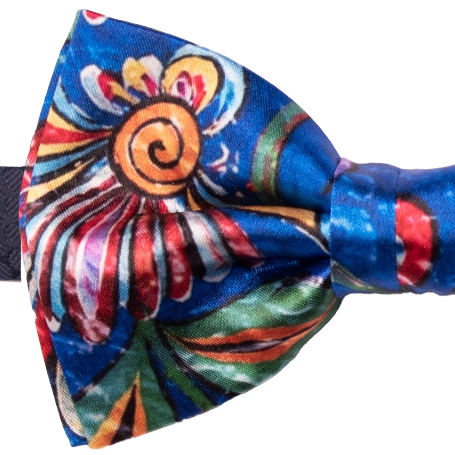 Papillon Annodato Siciliano Stampa di Raso Bluette Fantasia Multicolor PS267 Made in Italy Graffeo Cravatte Dettaglio