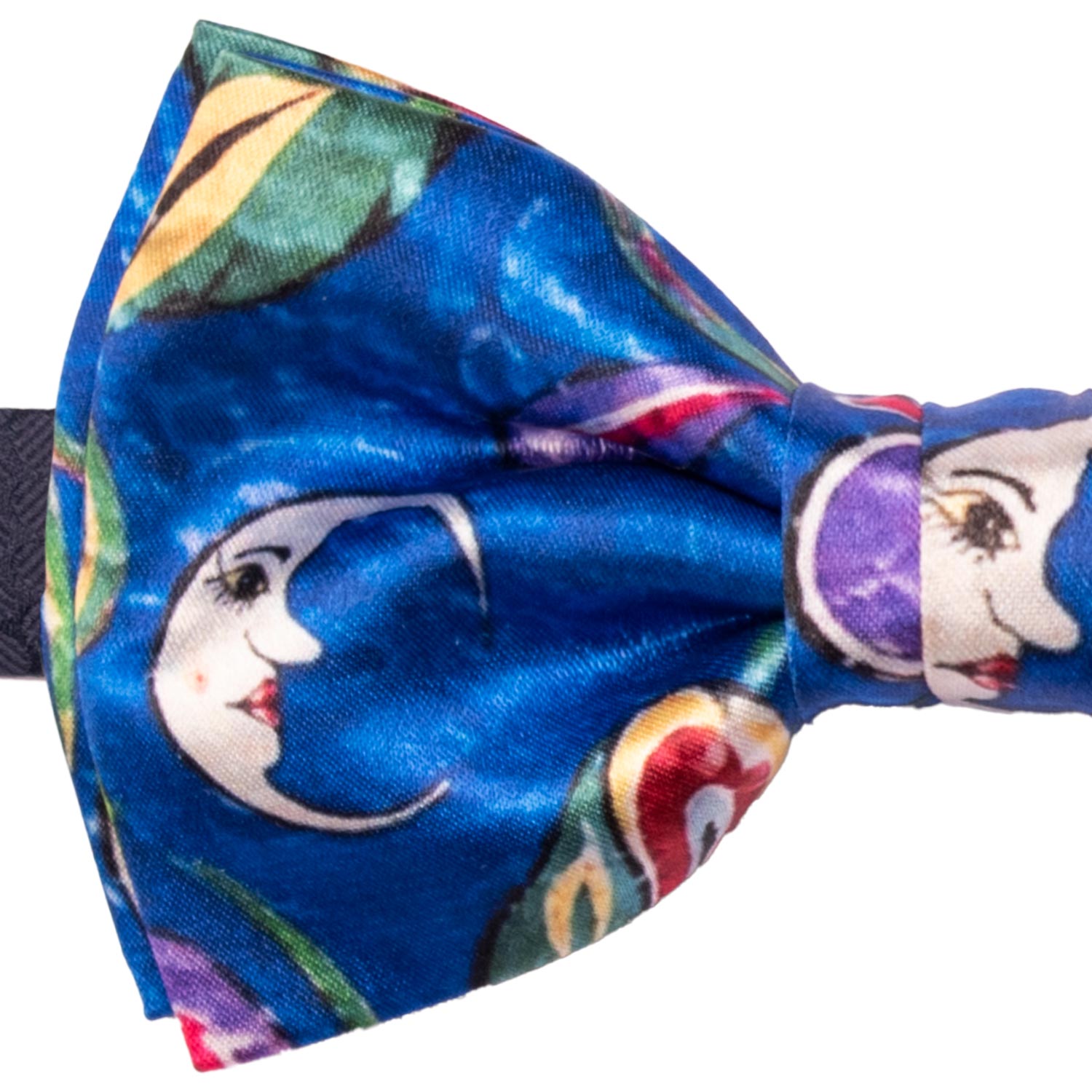 Papillon Annodato Siciliano Stampa di Raso Bluette Fantasia Multicolor PS268 Made in Italy Graffeo Cravatte Dettaglio