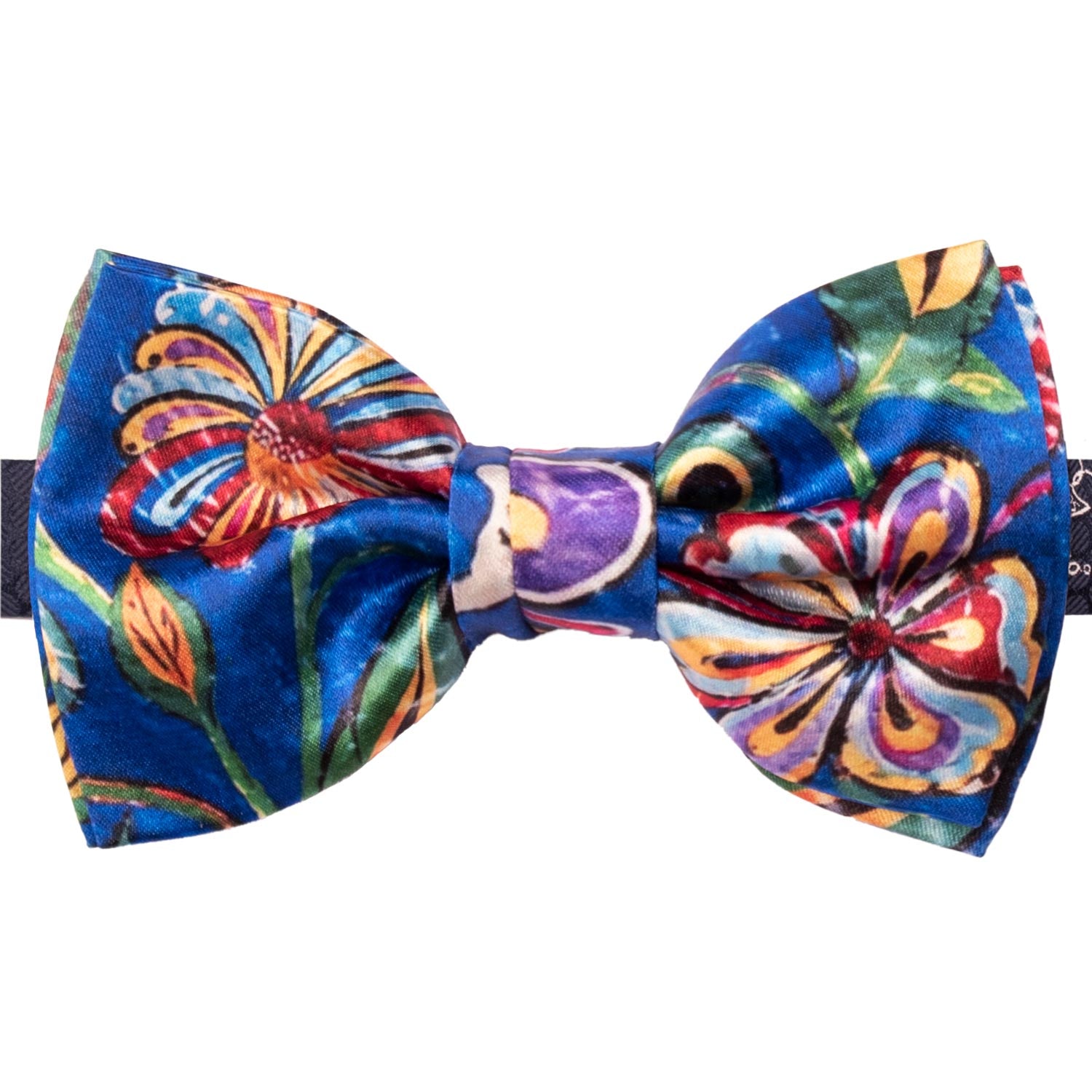 Papillon Annodato Siciliano Stampa di Raso Bluette Fantasia Multicolor PS269 Made in Italy Graffeo Cravatte