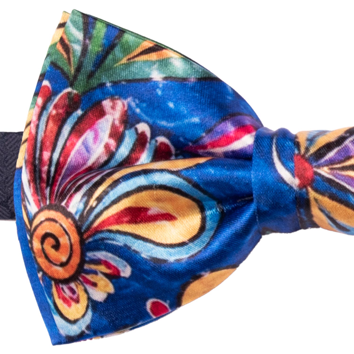 Papillon Annodato Siciliano Stampa di Raso Bluette Fantasia Multicolor PS270 Made in Italy Graffeo Cravatte Dettaglio