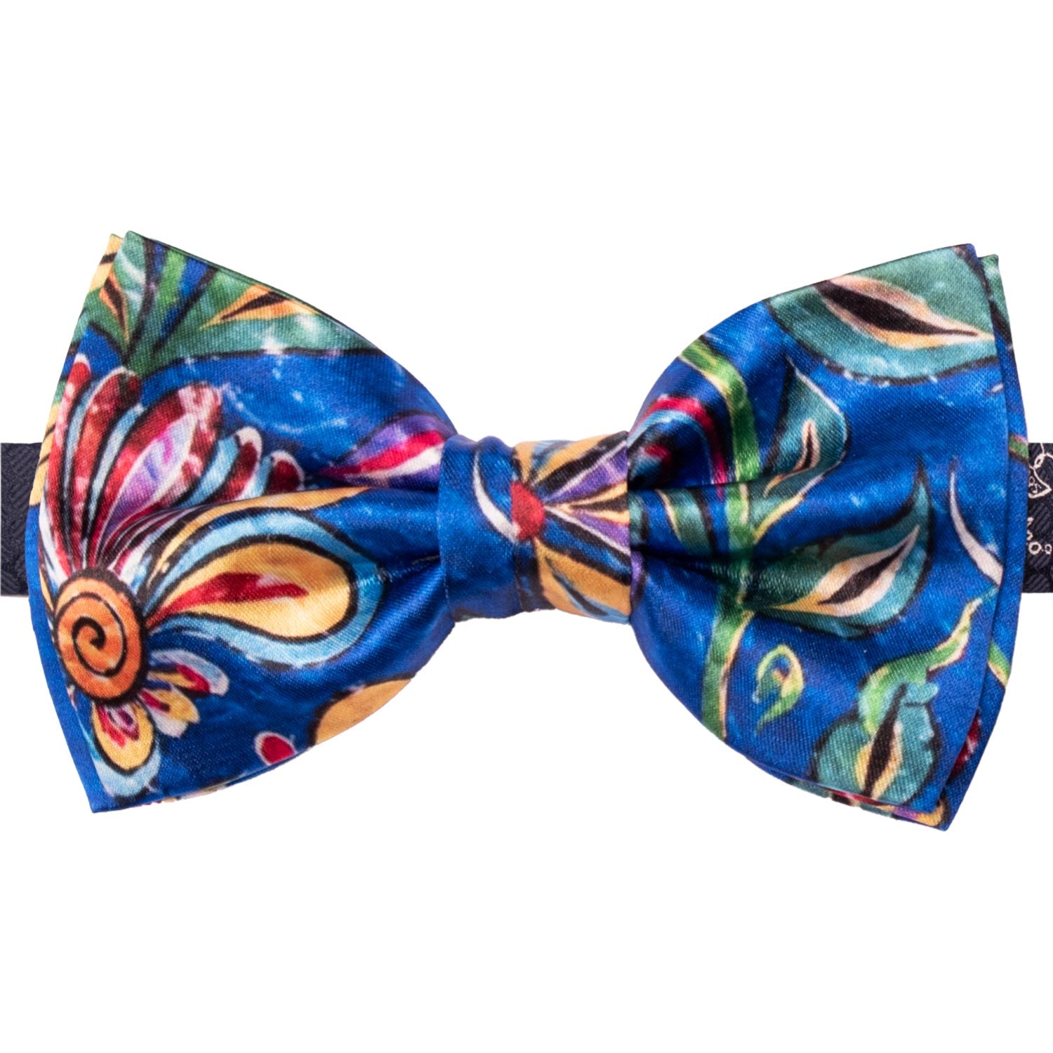 Papillon Annodato Siciliano Stampa di Raso Bluette Fantasia Multicolor PS270 Made in Italy Graffeo Cravatte