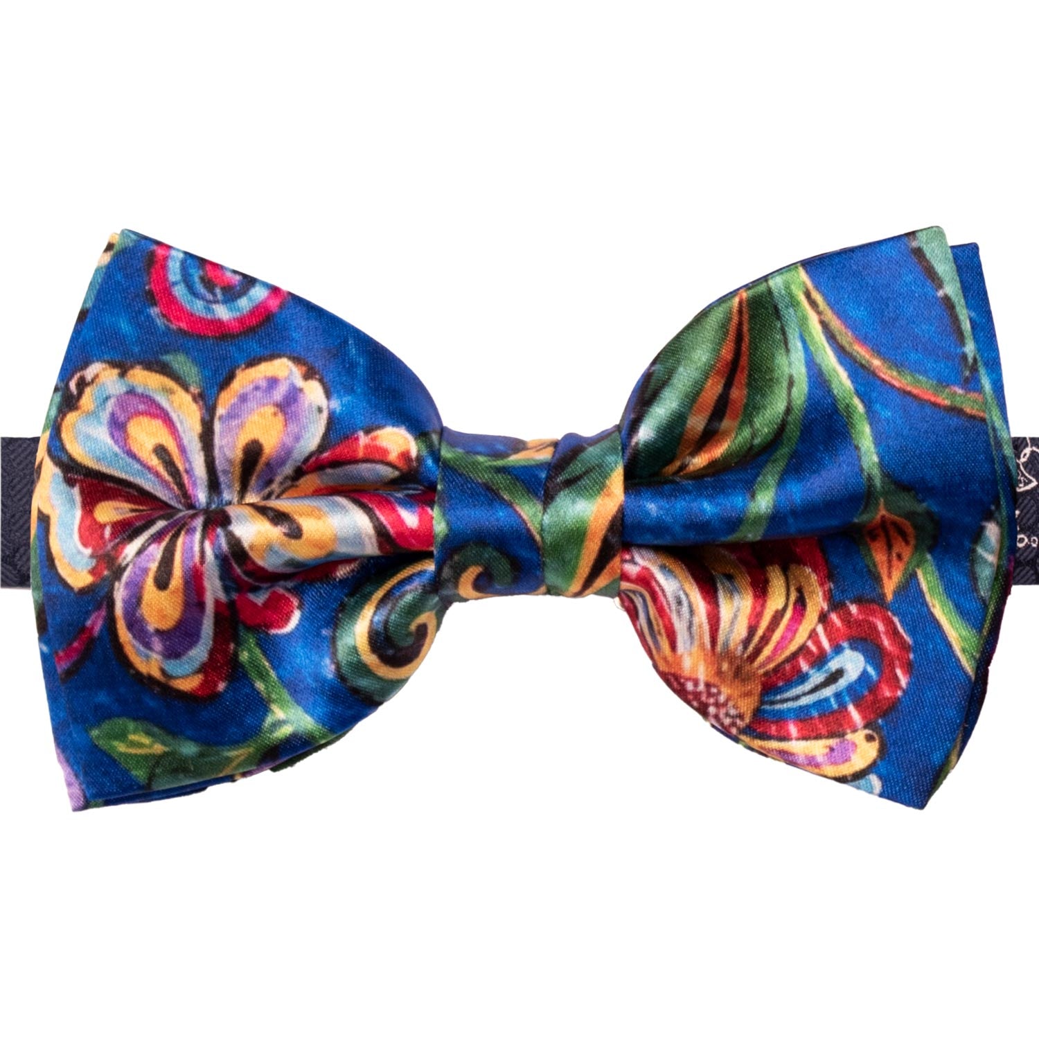 Papillon Annodato Siciliano Stampa di Raso Bluette Fantasia Multicolor PS271 Made in Italy Graffeo Cravatte 