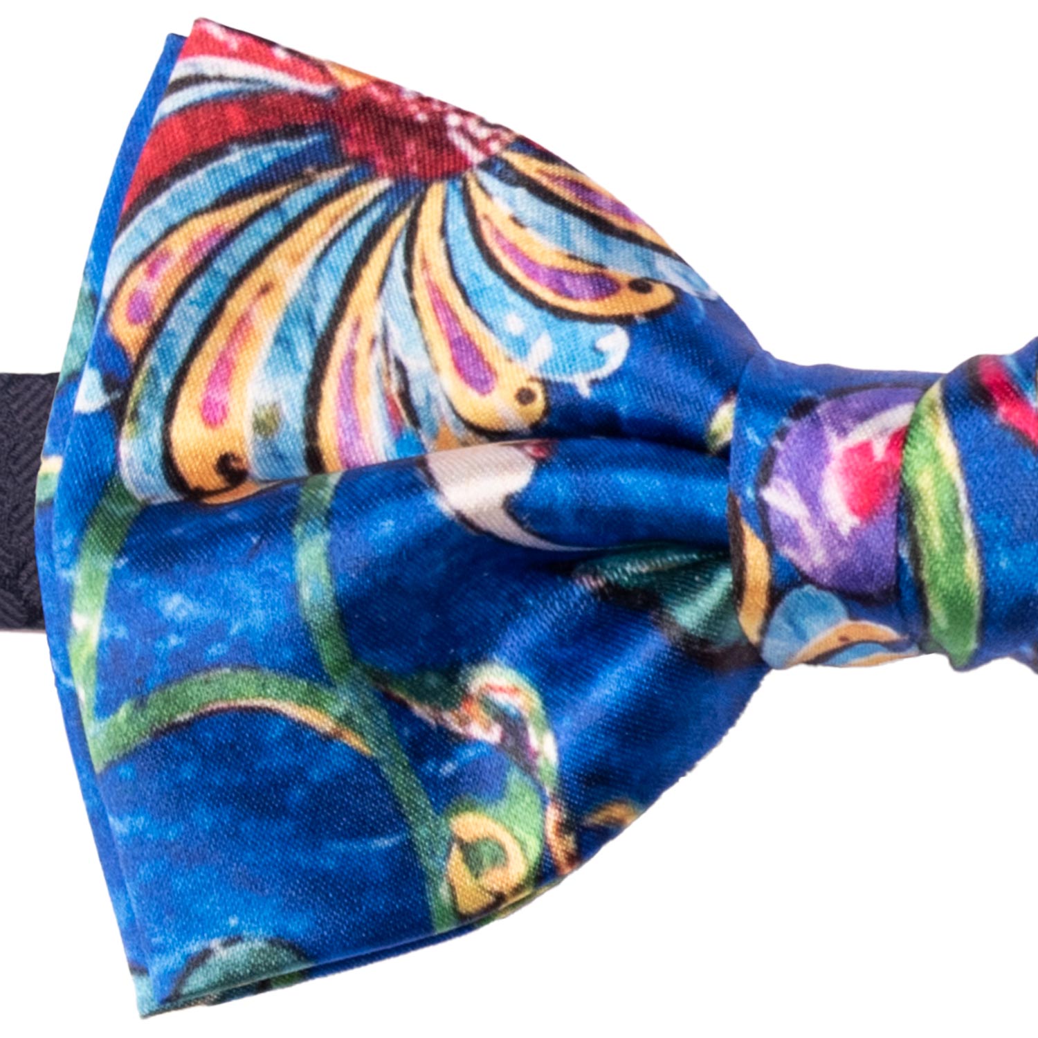 Papillon Annodato Siciliano Stampa di Raso Bluette Fantasia Multicolor PS272 Made in Italy Graffeo Cravatte Dettaglio