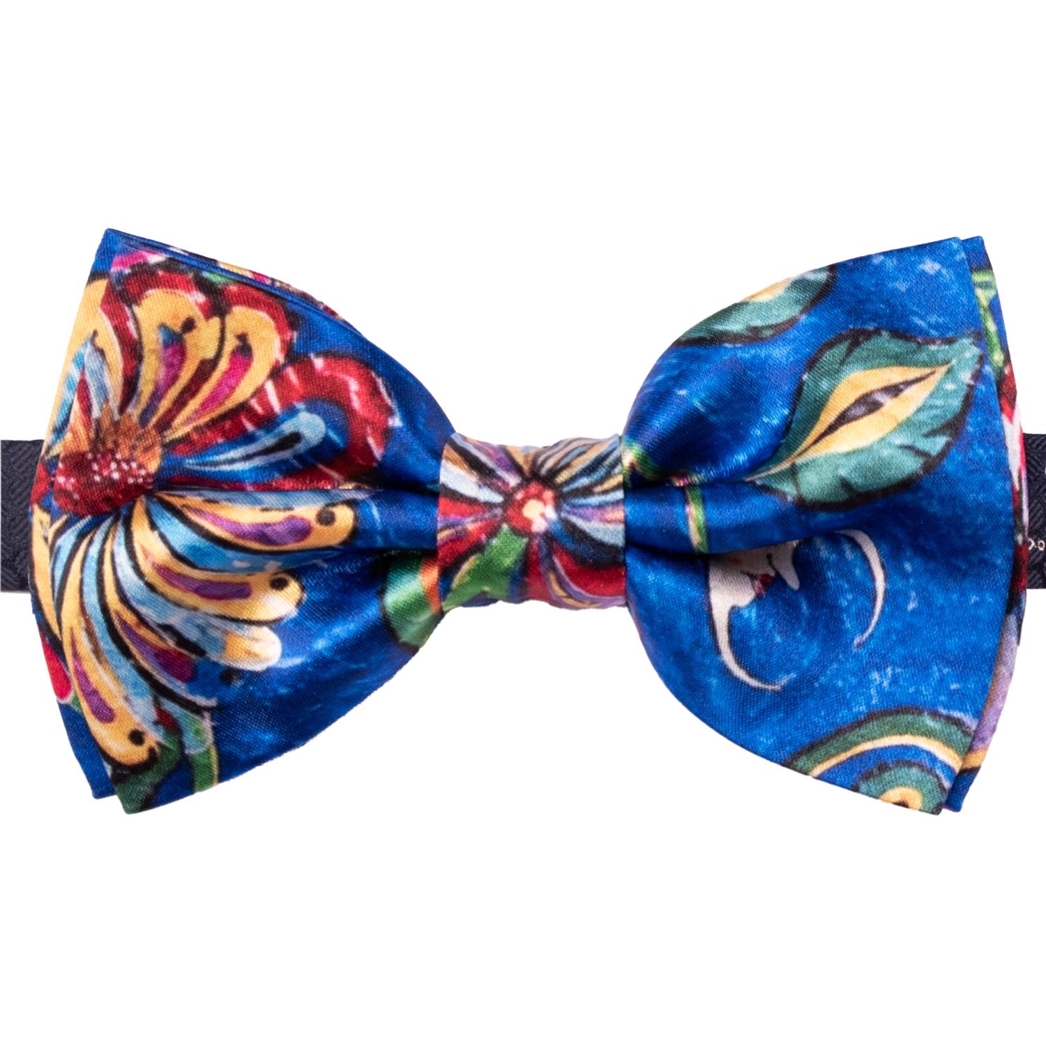 Papillon Annodato Siciliano Stampa di Raso Bluette Fantasia Multicolor PS273 Made in Italy Graffeo Cravatte 