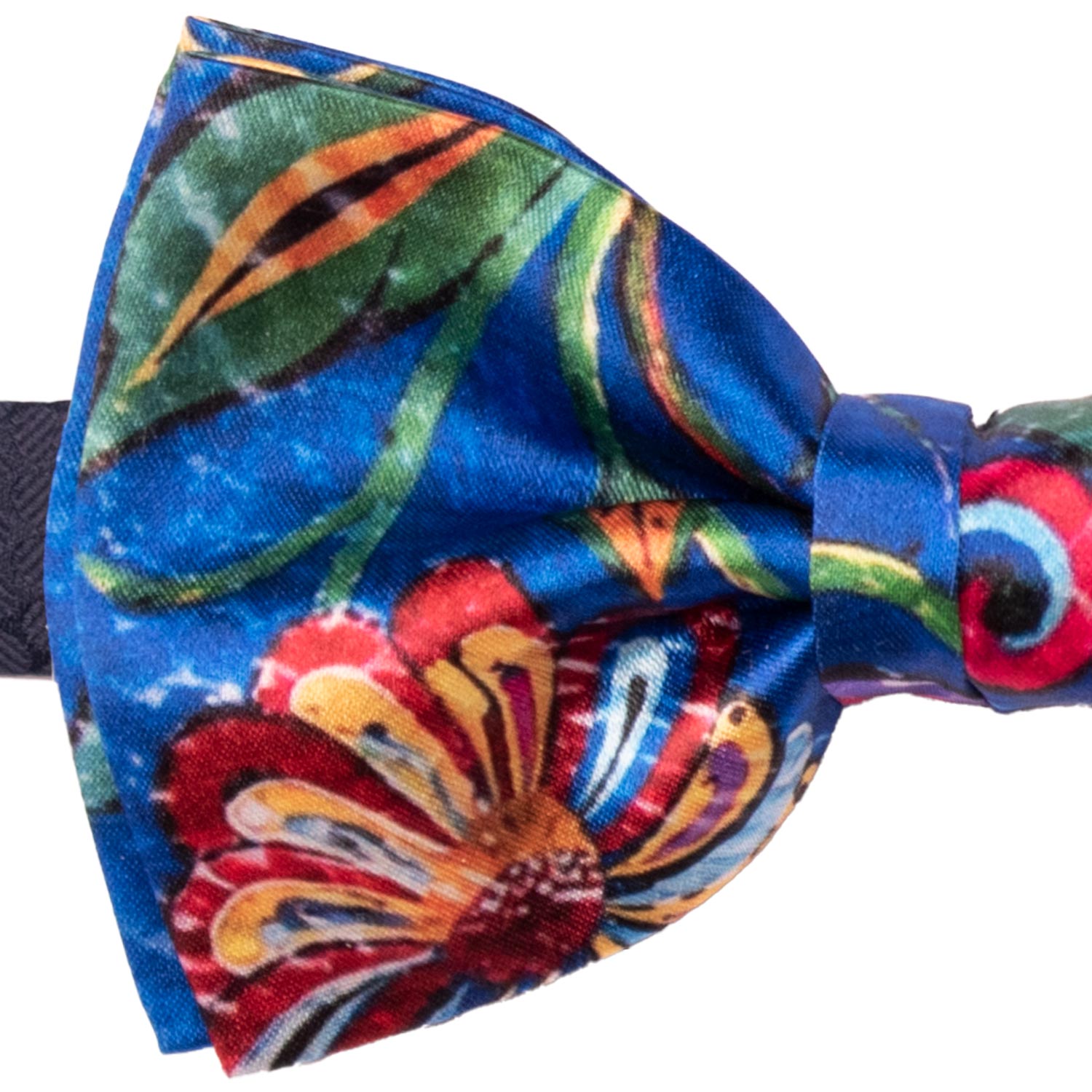 Papillon Annodato Siciliano Stampa di Raso Bluette Fantasia Multicolor PS274 Made in Italy Graffeo Cravatte Dettaglio 