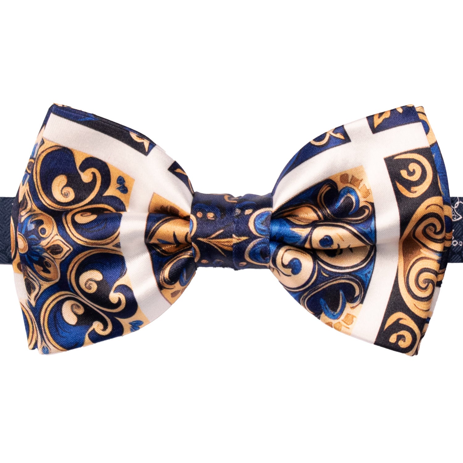 Papillon Annodato Siciliano Stampa di Raso con Maioliche Giallo Oro Blu Bluette PS241 Made in Italy Graffeo Cravatte