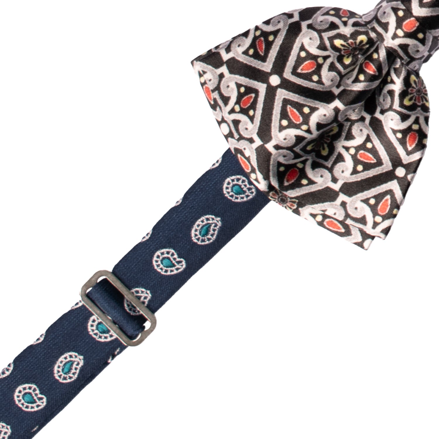 Man Sicilian Printed Satin Pre-Tied Bow Tie Multicolor Majolica PS177 Made in Italy Graffeo Cravatte Pre-Tied