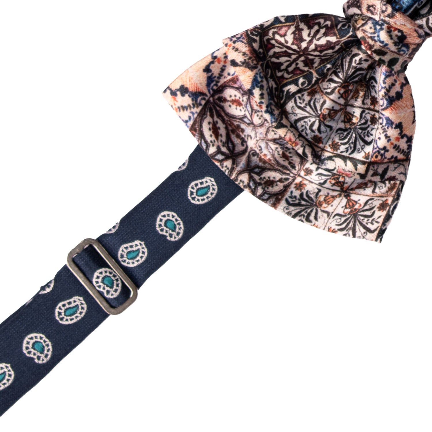 Papillon Annodato Siciliano Stampa di Raso con Maioliche Multicolor PS215 Made in Italy Graffeo Cravatte Pre-Tied