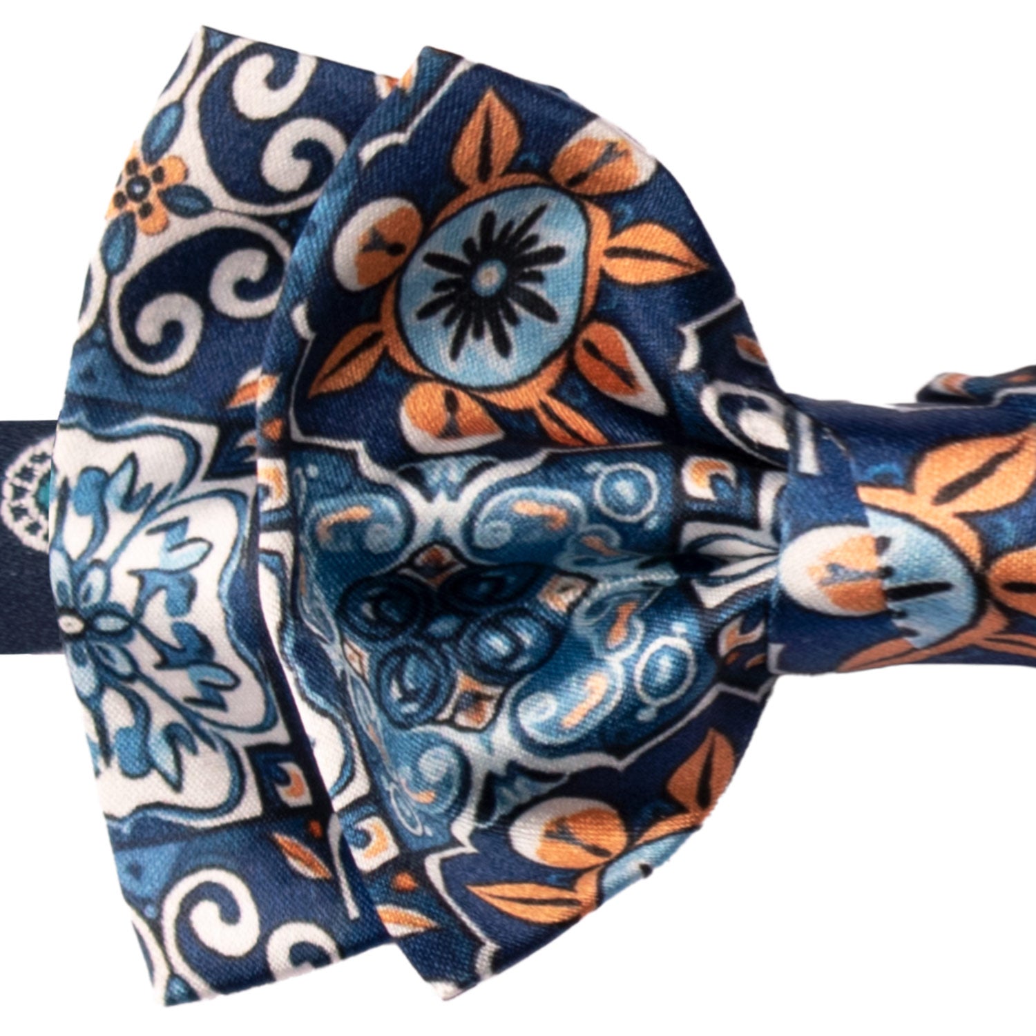 Papillon Annodato Siciliano Stampa di Raso con Maioliche Multicolor PS216 Made in Italy Graffeo Cravatte Dettaglio