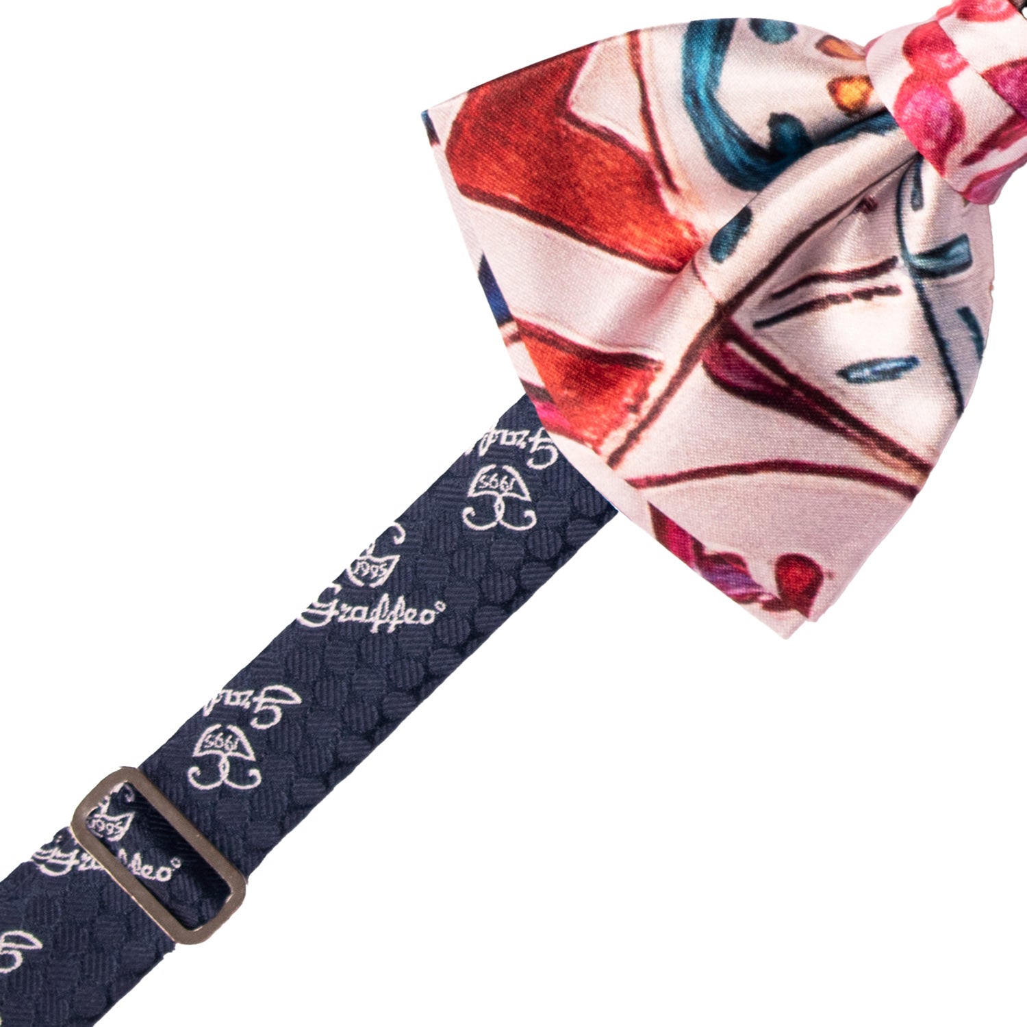 Papillon Annodato Siciliano Stampa di Raso con Maioliche Multicolor PS239 Made in Italy Graffeo Cravatte Pre-Tied