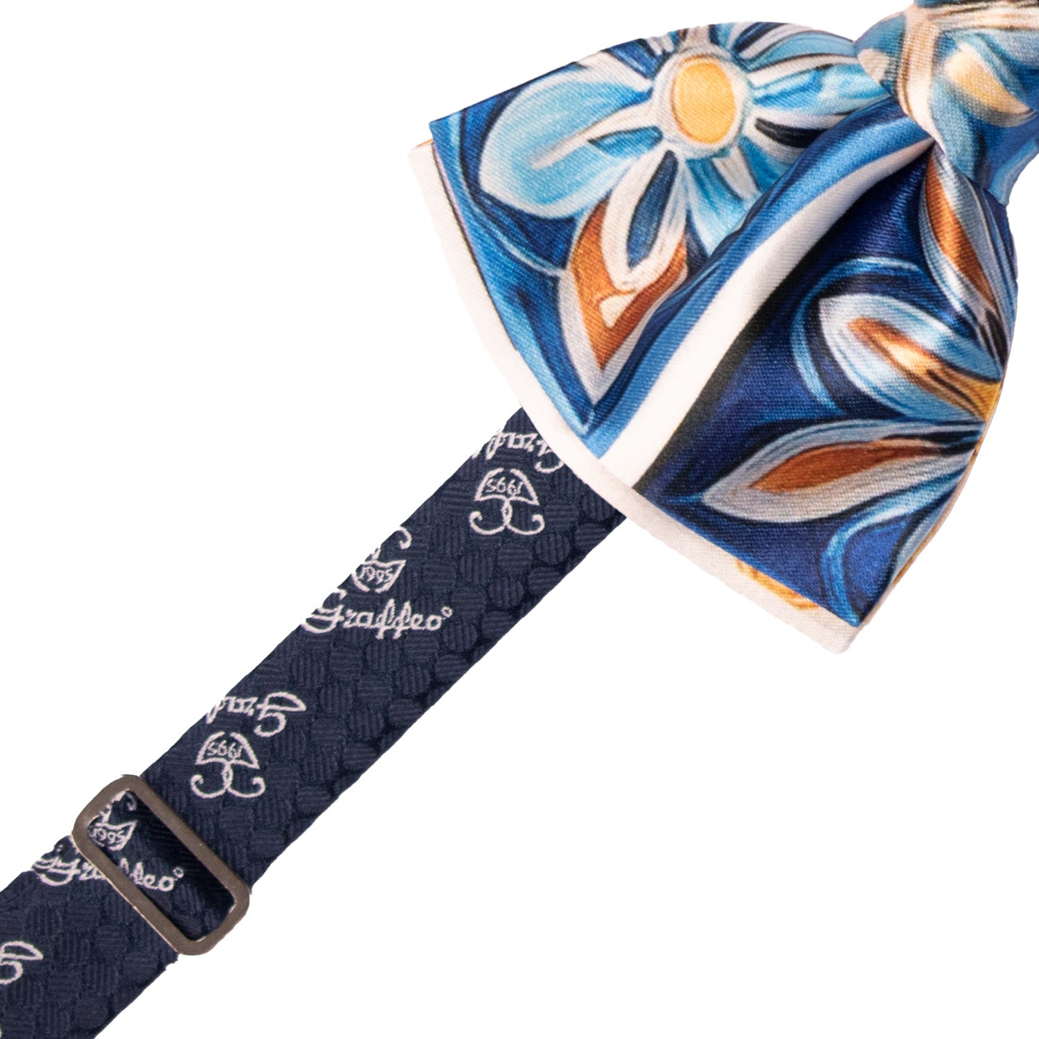 Papillon Annodato Siciliano Stampa di Raso con Maioliche Multicolor PS243 Made in Italy Graffeo Cravatte Pre -Tied