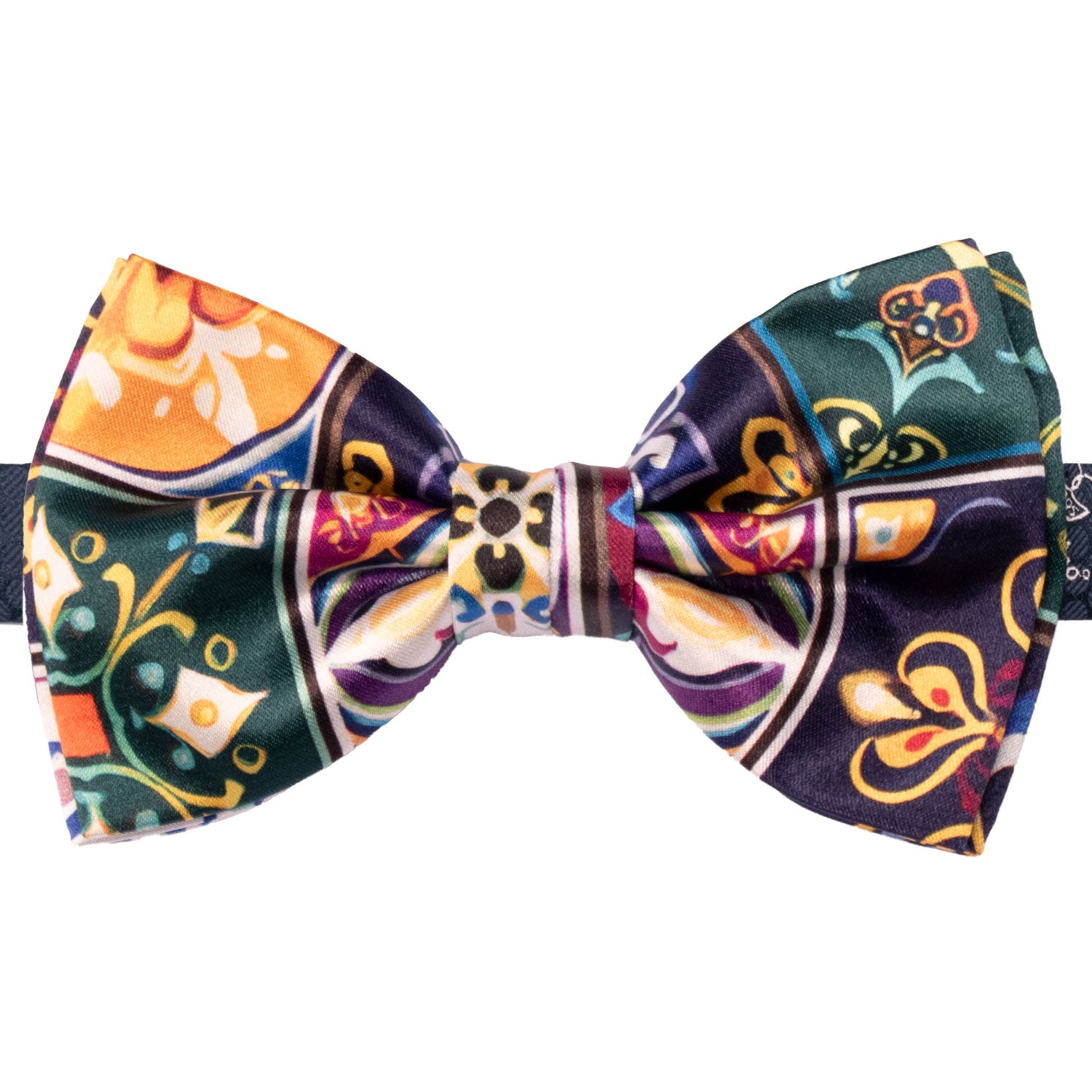 Papillon Annodato Siciliano Stampa di Raso con Maioliche Multicolor PS253 Made in Italy Graffeo Cravatte