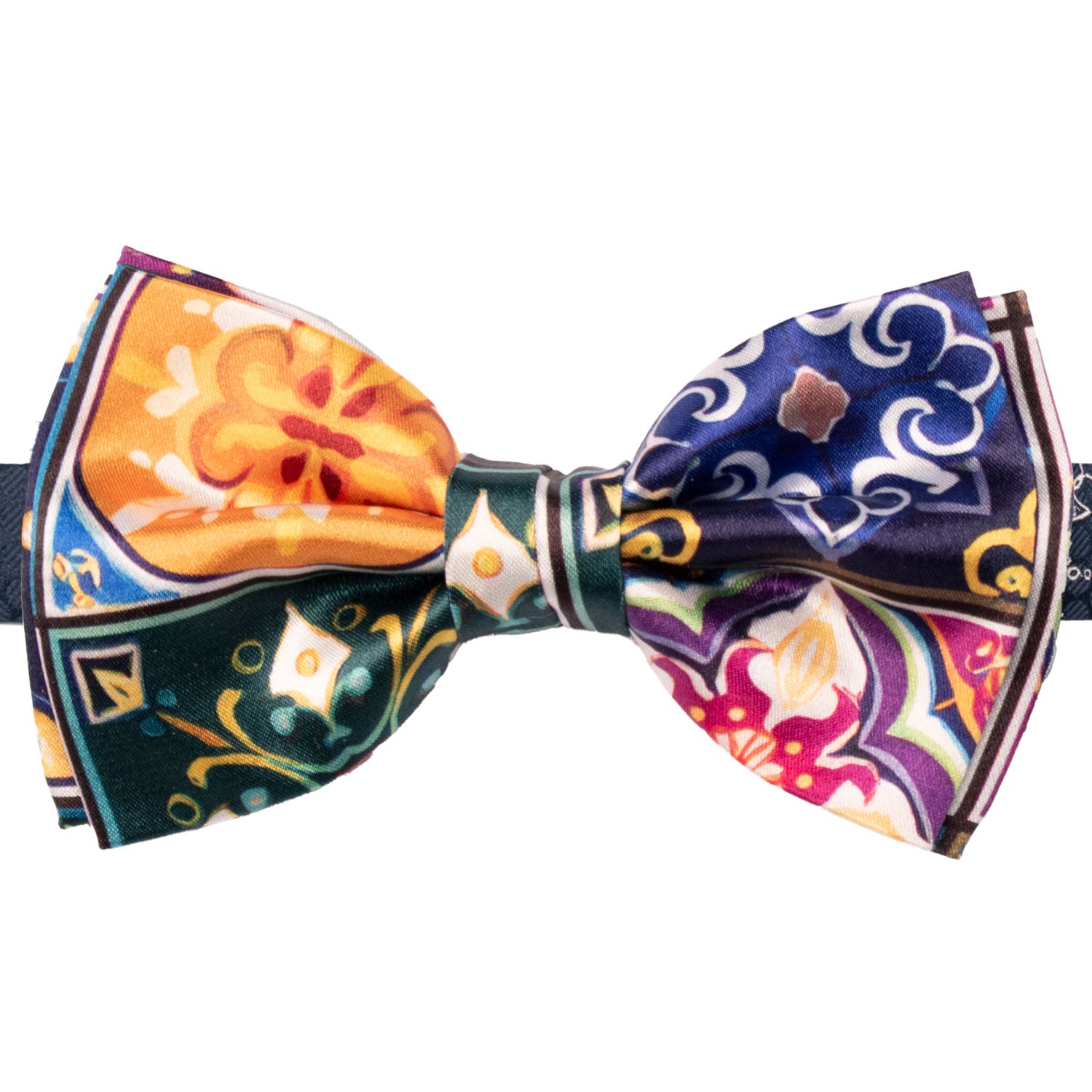 Papillon Annodato Siciliano Stampa di Raso con Maioliche Multicolor PS254 Made in Italy Graffeo Cravatte