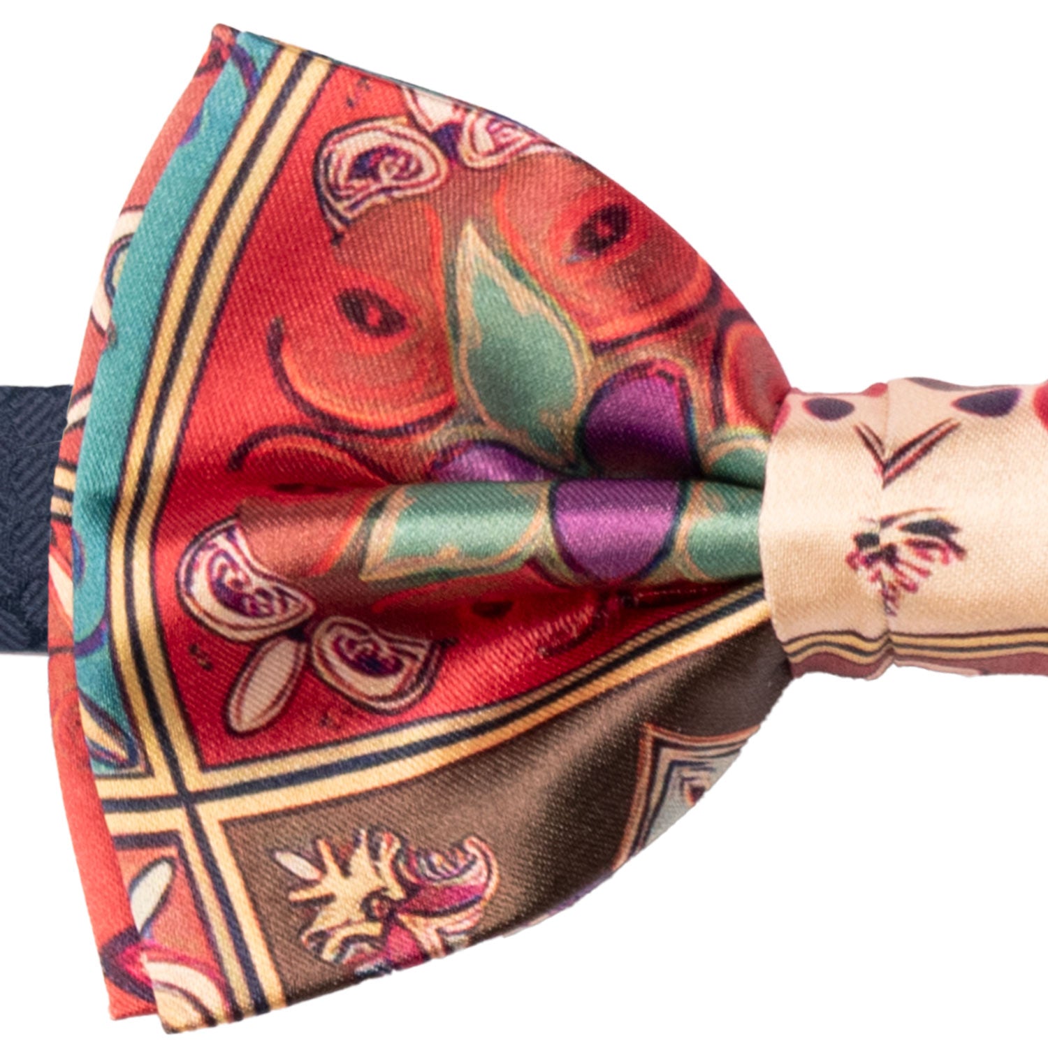 Papillon Annodato Siciliano Stampa di Raso con Maioliche Multicolor PS256 Made in Italy Graffeo Cravatte Dettaglio