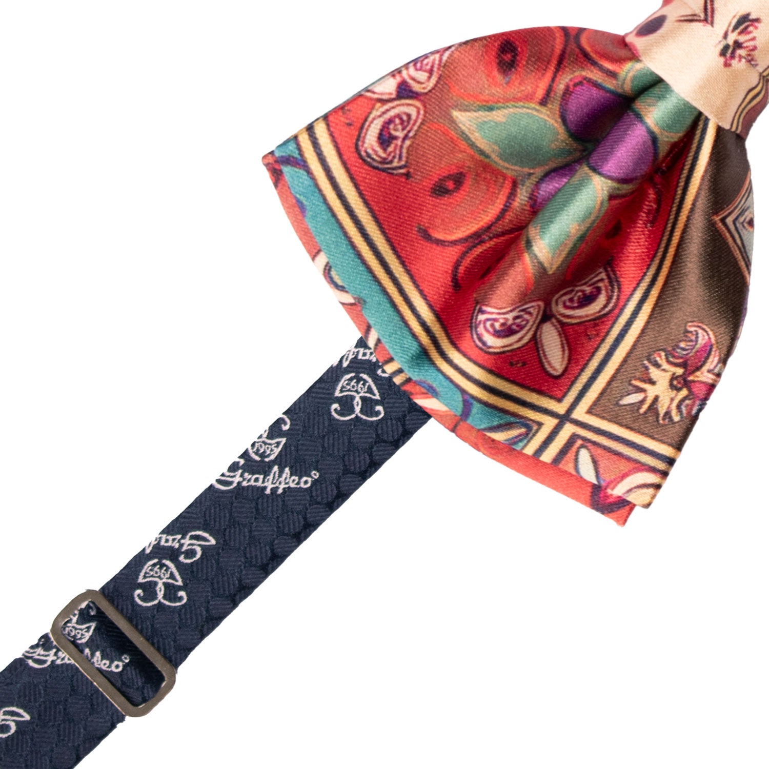Papillon Annodato Siciliano Stampa di Raso con Maioliche Multicolor PS256 Made in Italy Graffeo Cravatte Pre-Tied