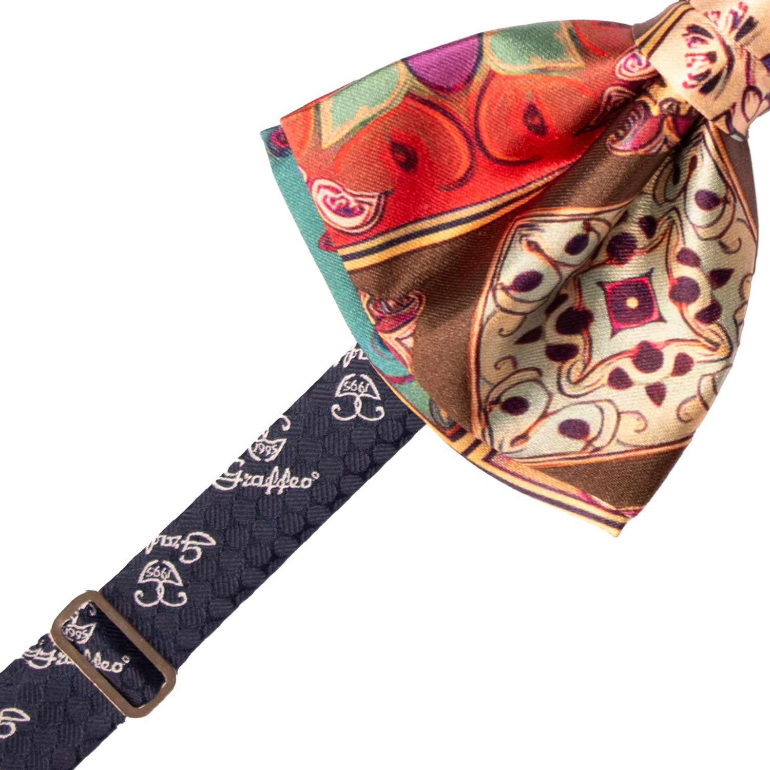 Papillon Annodato Siciliano Stampa di Raso con Maioliche Multicolor PS259 Made in Italy Graffeo Cravatte Pre-Tied