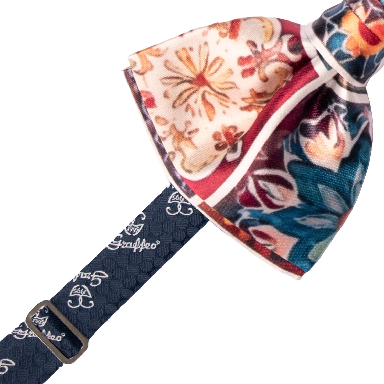 Papillon Annodato Siciliano Stampa di Raso con Maioliche Multicolor PS276 Made in Italy Graffeo Cravatte Pre-Tied