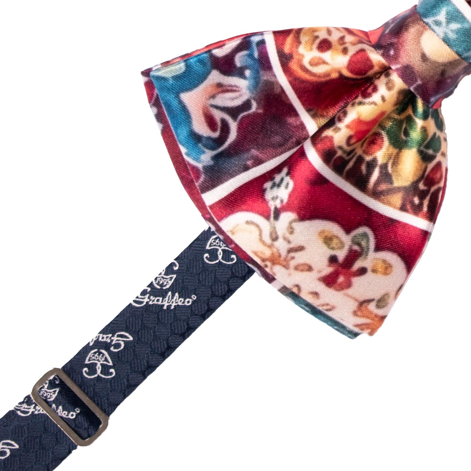 Papillon Annodato Siciliano Stampa di Raso con Maioliche Multicolor PS278 Made in Italy Graffeo Cravatte Pre-Tied