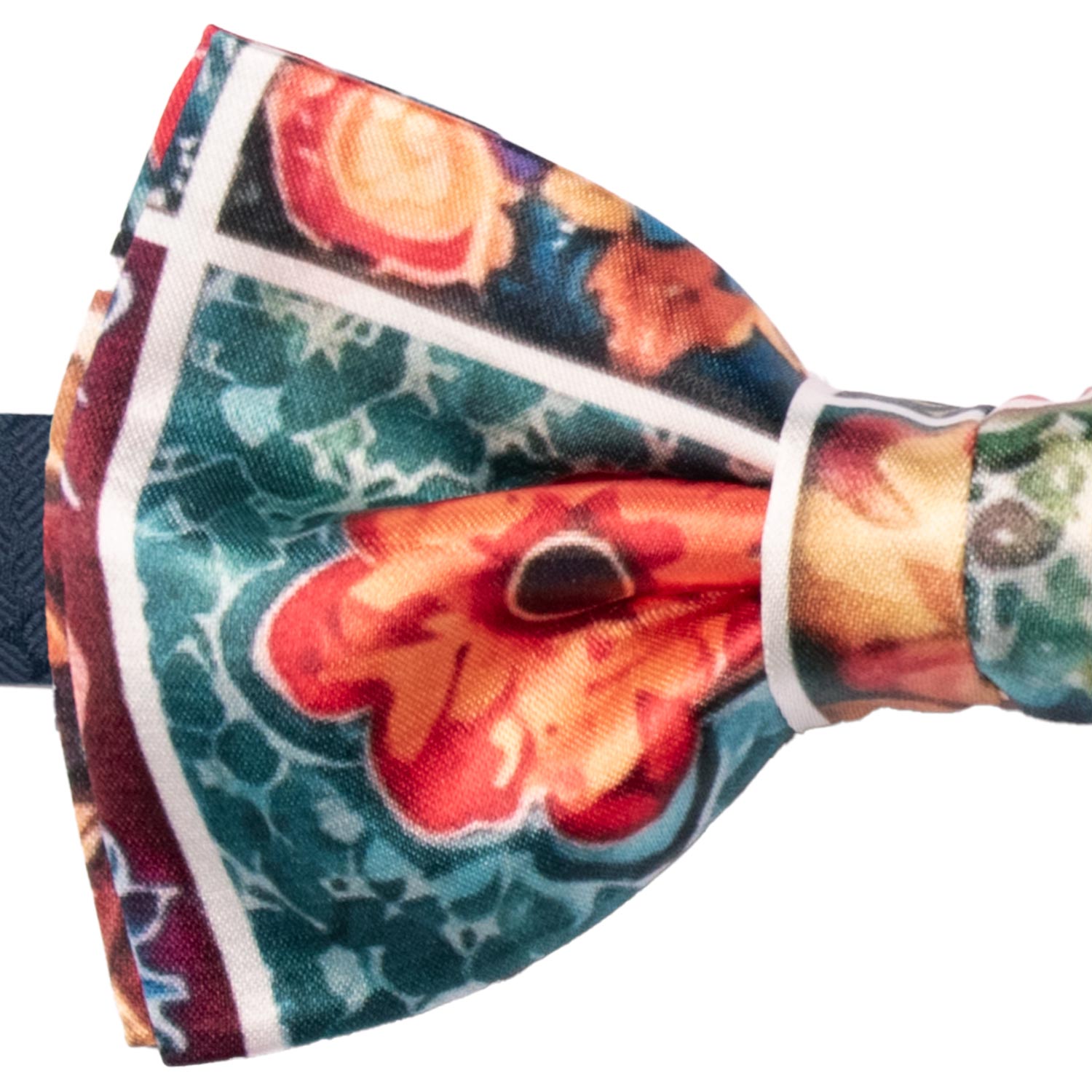 Papillon Annodato Siciliano Stampa di Raso con Maioliche Multicolor PS281 Made in Italy Graffeo Cravatte Dettaglio