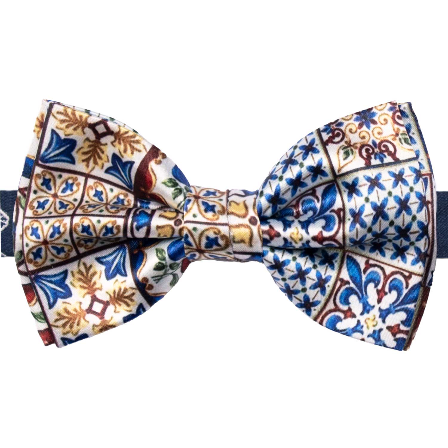 Papillon Annodato Siciliano Stampa di Raso con Maioliche Multicolor PS283 Made in Italy Graffeo Cravatte