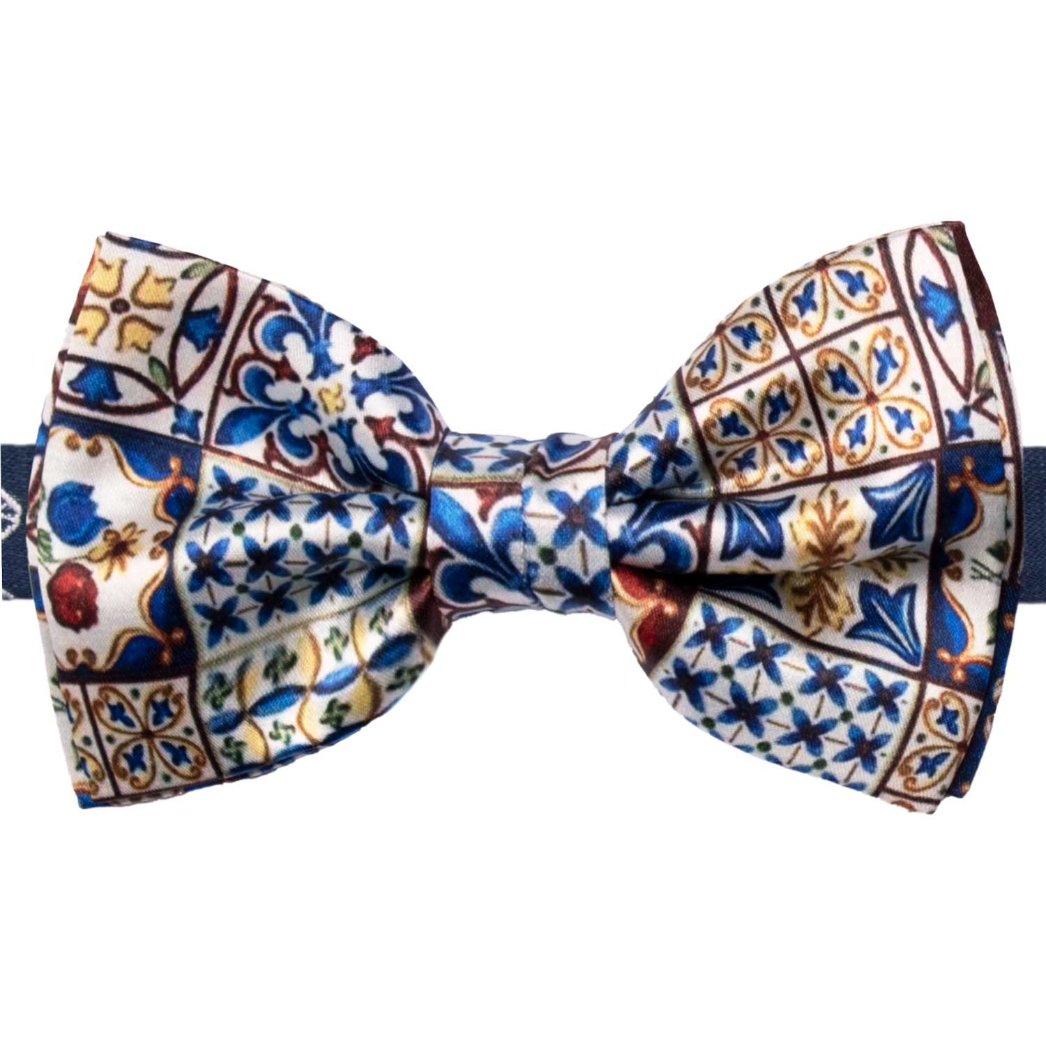Papillon Annodato Siciliano Stampa di Raso con Maioliche Multicolor PS284 Made in Italy Graffeo Cravatte